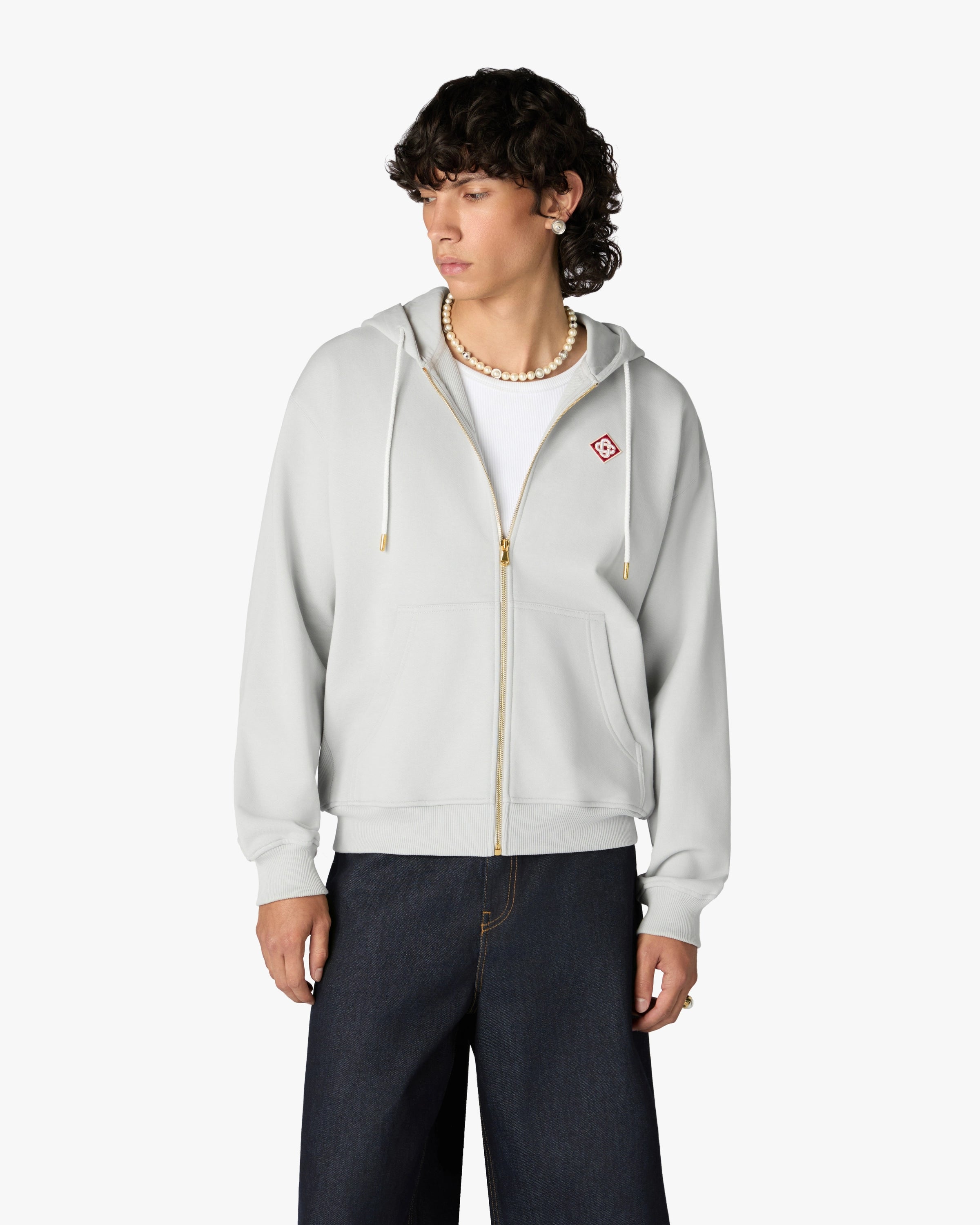 Casablanca Diamond Logo felpa grigia zip cotone