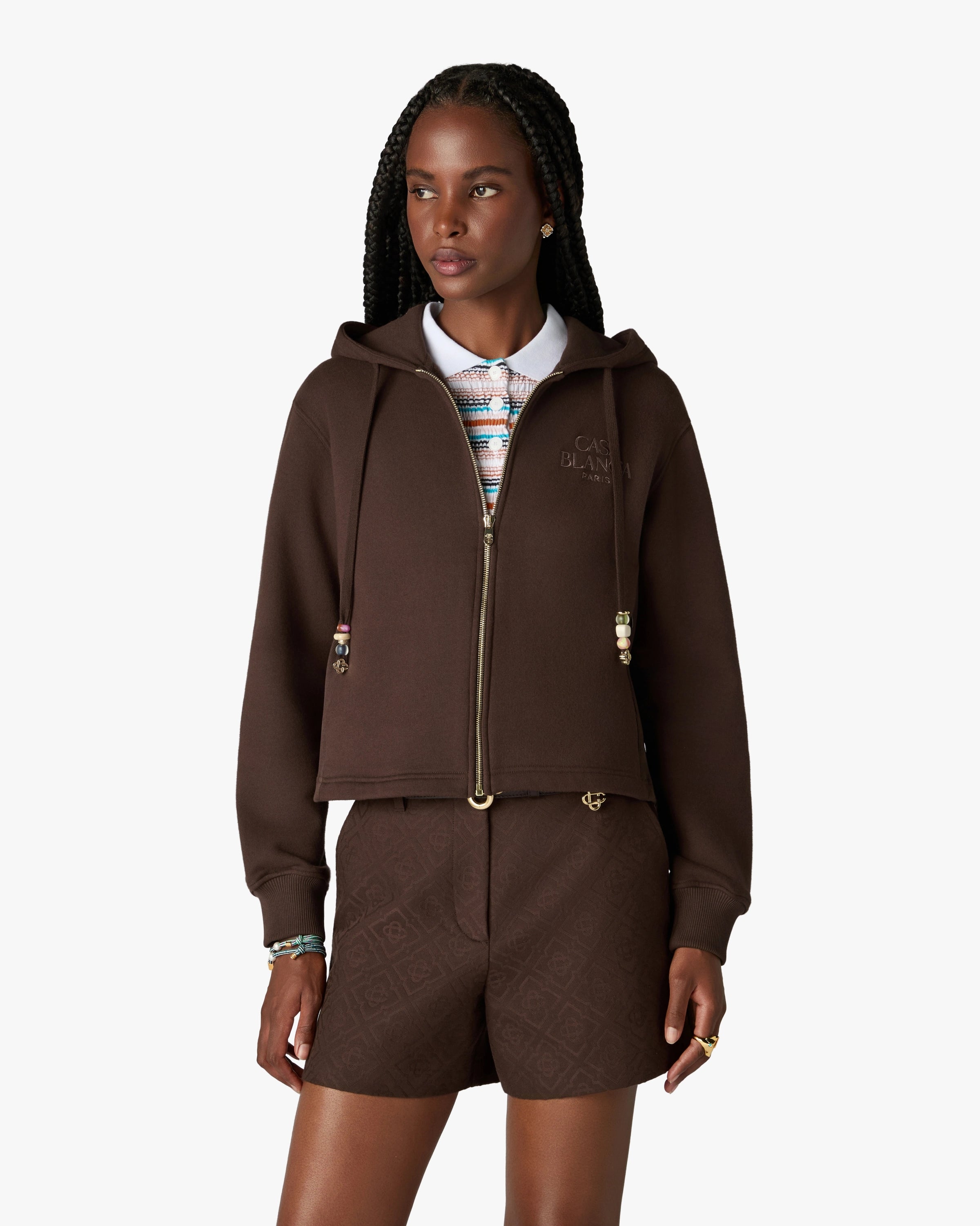 Casablanca Cropped felpa zip marrone cashmere