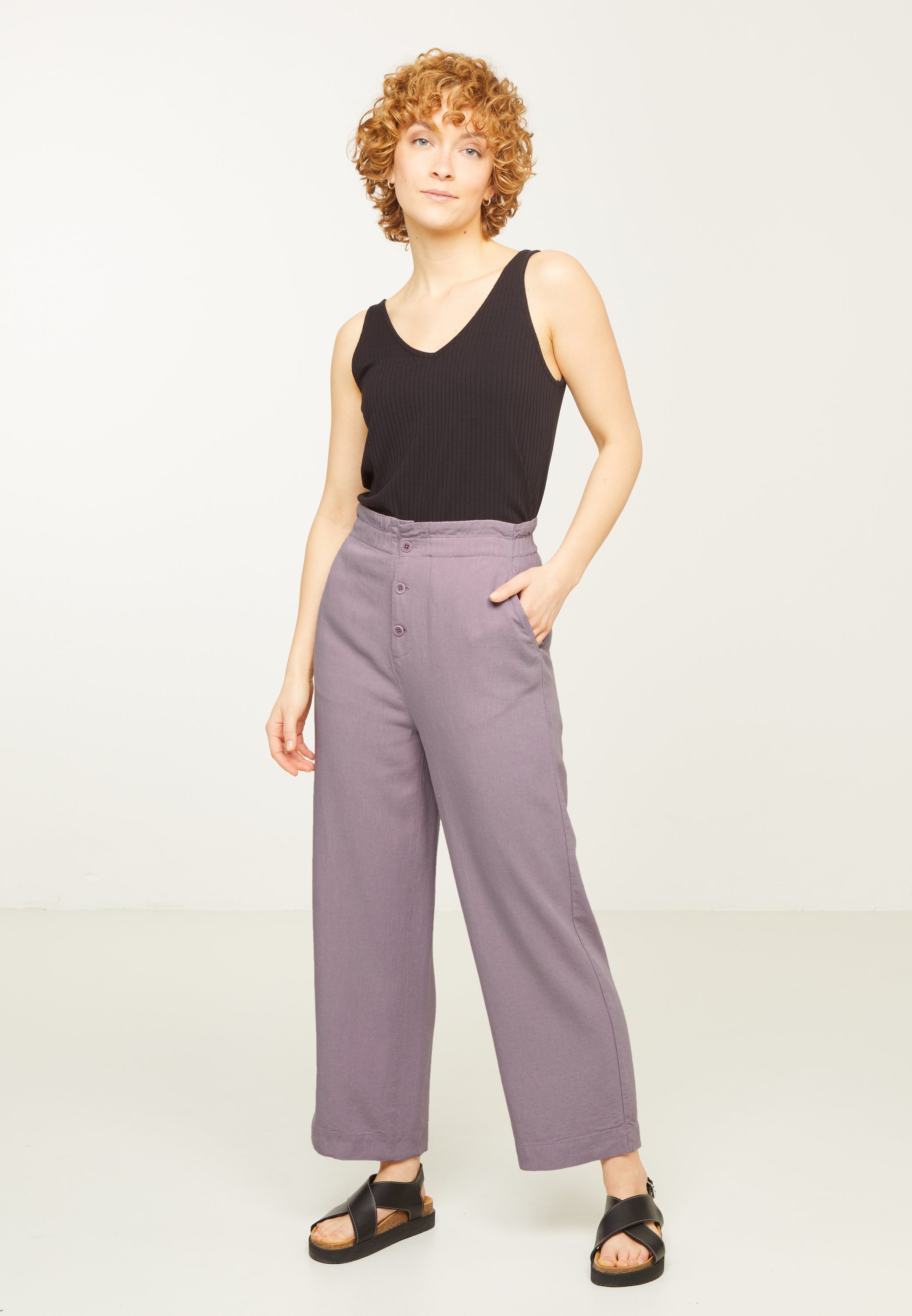 Recolution Liriope pantaloni donna lilla lino