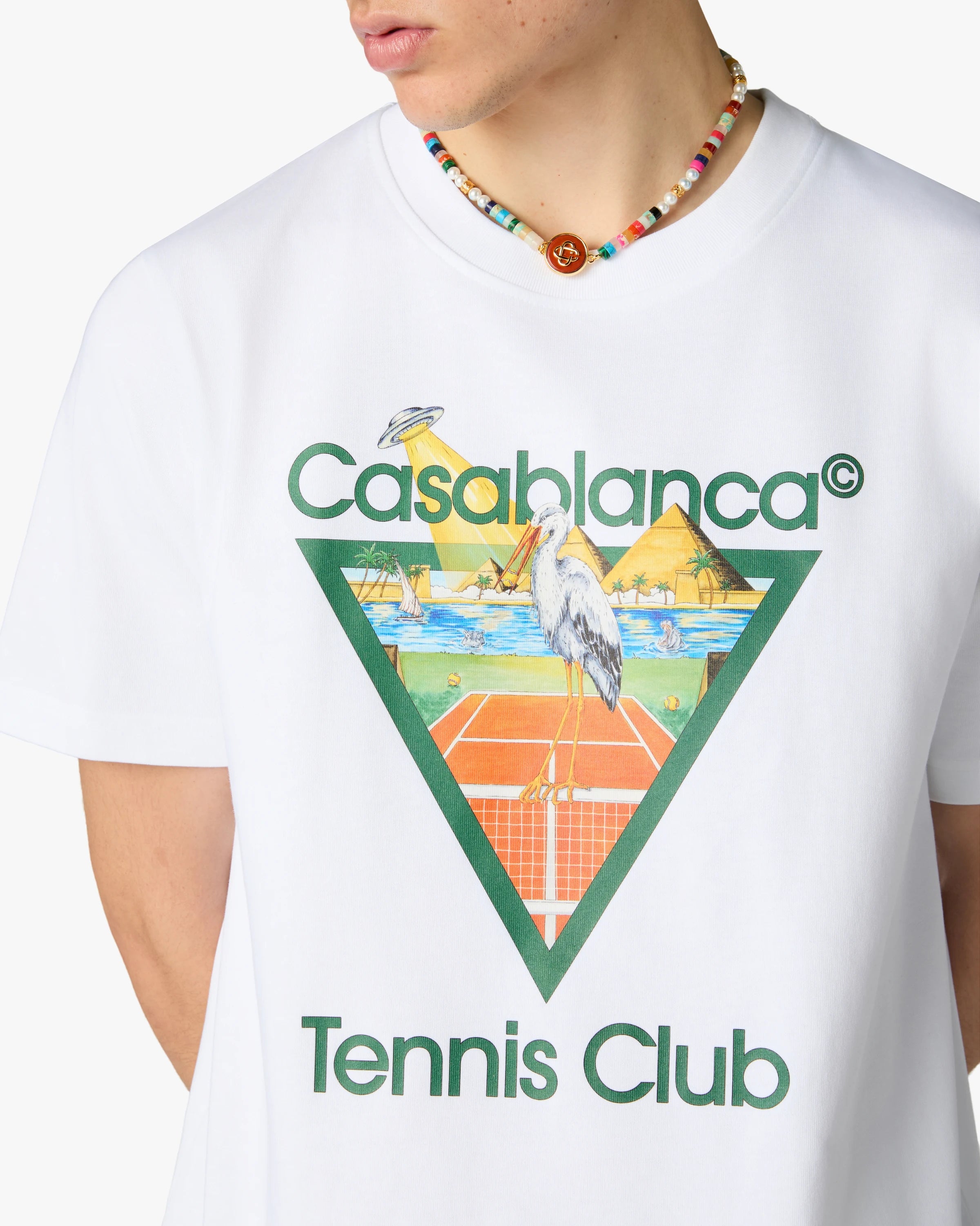 Casablanca Tennis Club Icon Pyramid t-shirt bianca cotone bio