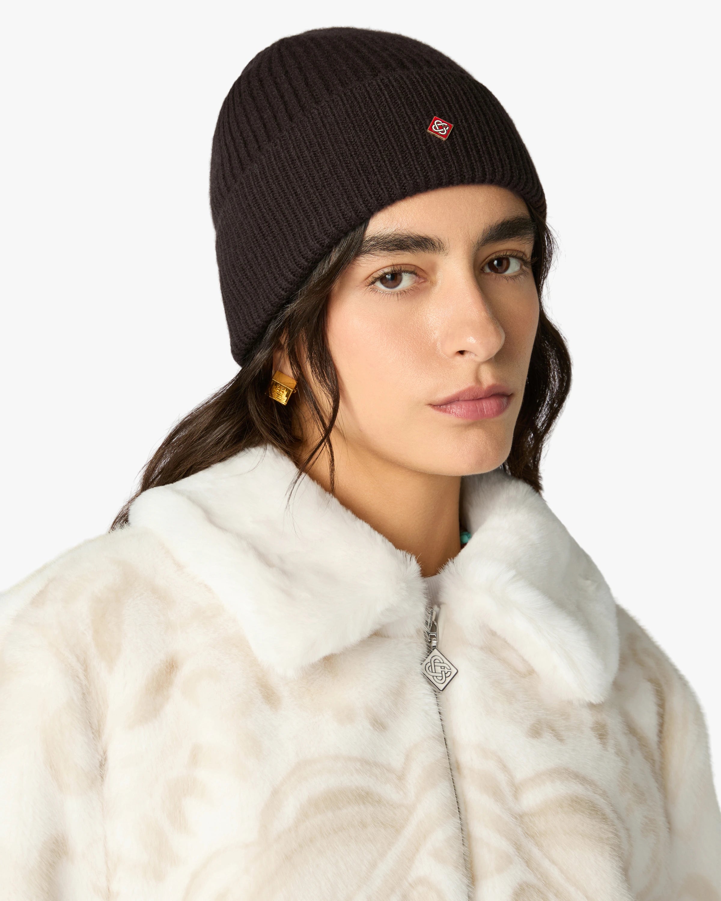 Casablanca Classic Ribbed Knit berretto marrone lana