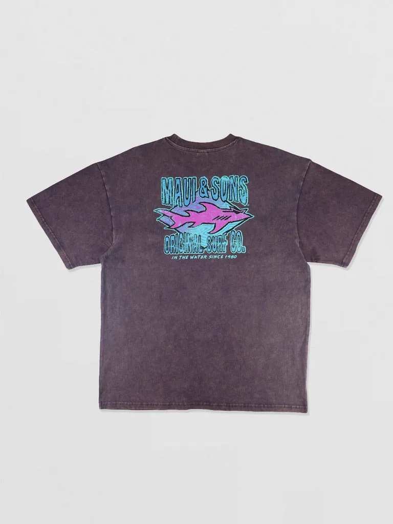 Maui and Sons Shark Surf Co. t-shirt viola mineral cotone