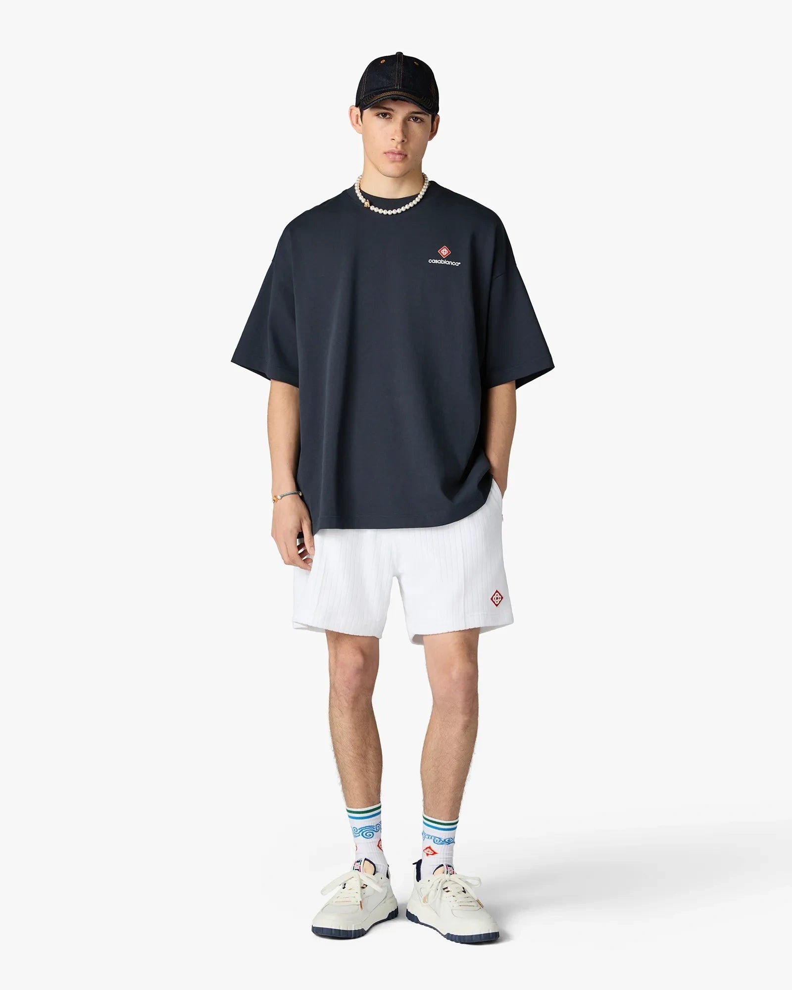Casablanca Velour shorts bianchi rigati ciniglia uomo