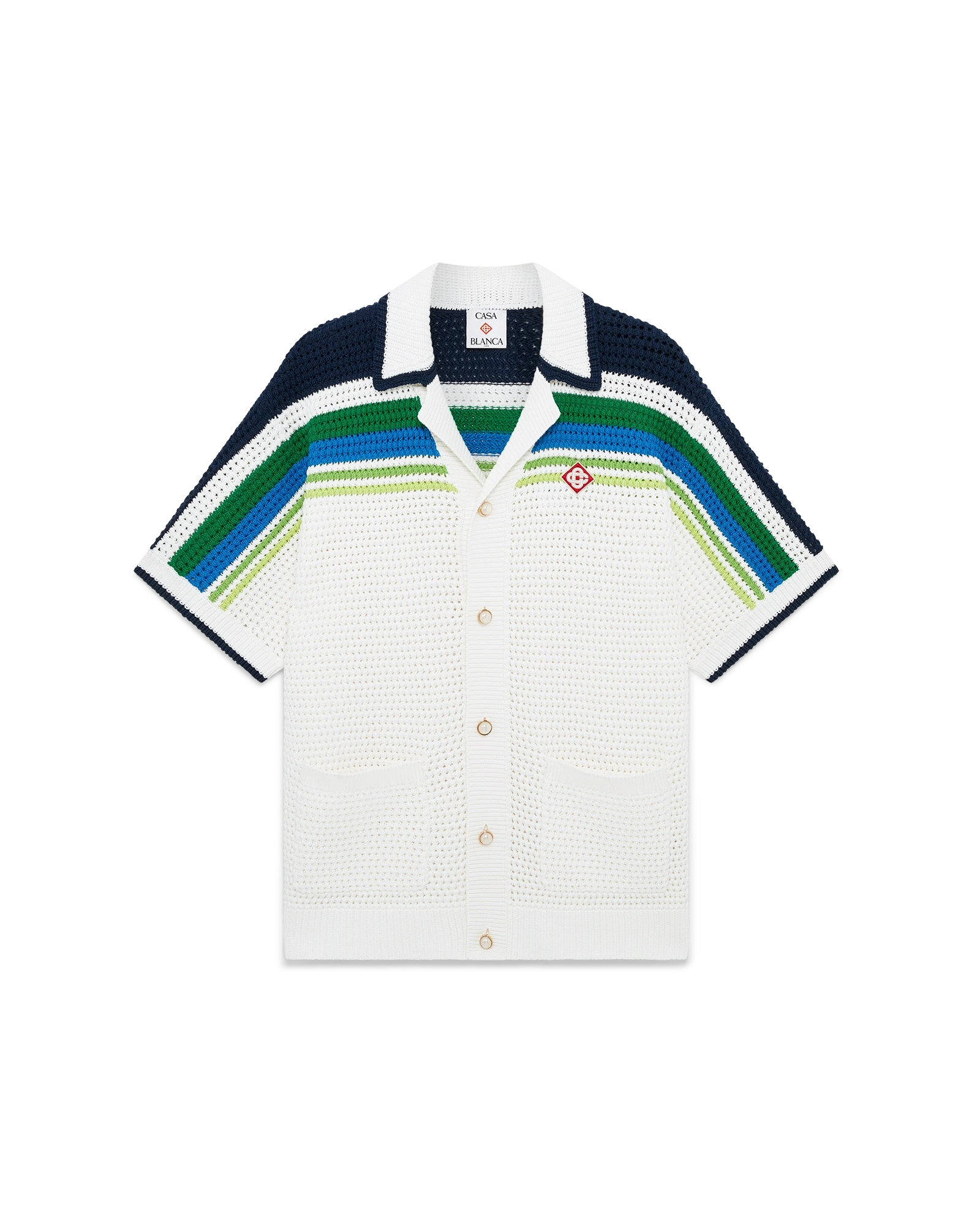 Casablanca Stripe Short Sleeve camicia knit bianco cotone