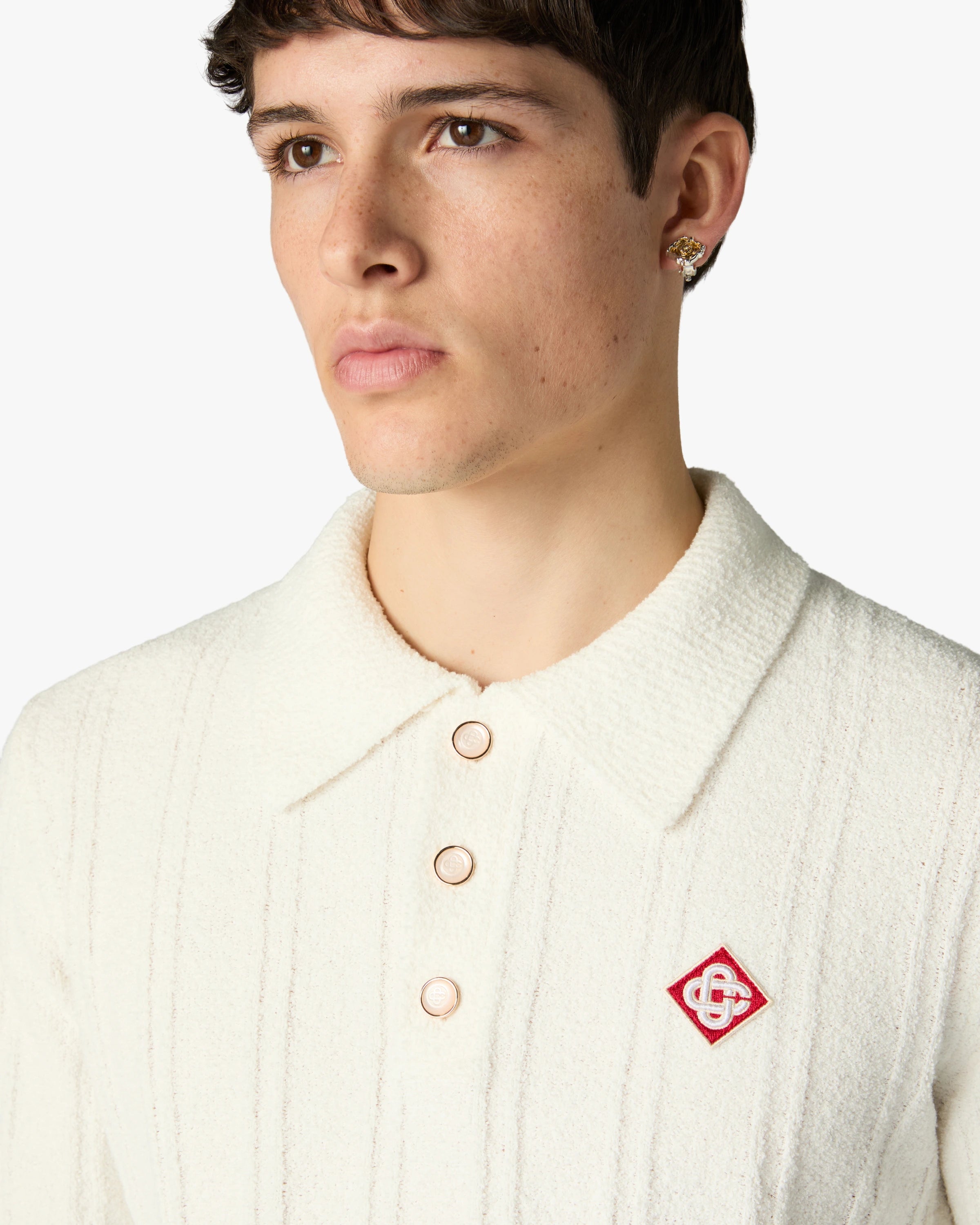 Casablanca Boucle polo manica lunga cotone bianca