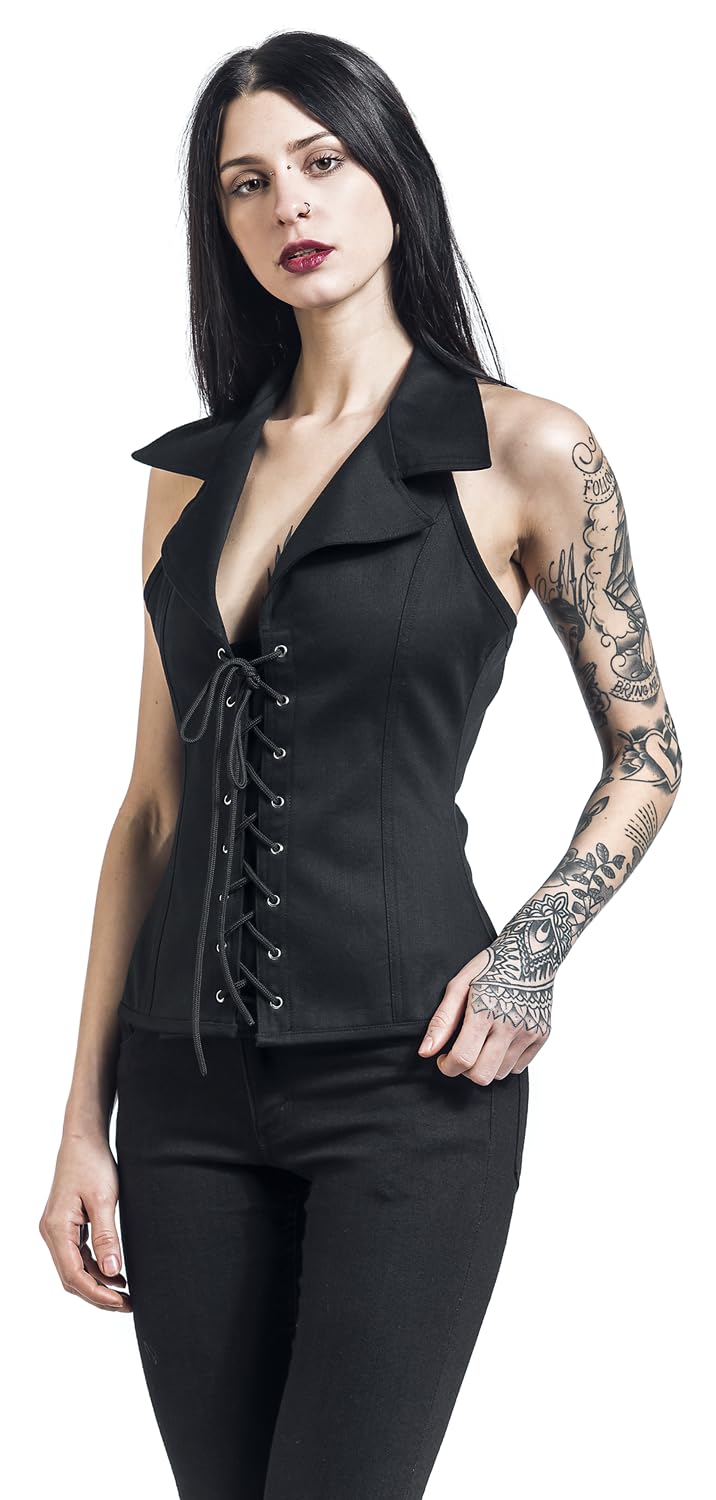 Gothicana by EMP top nero collo alto con lacci taglia XL