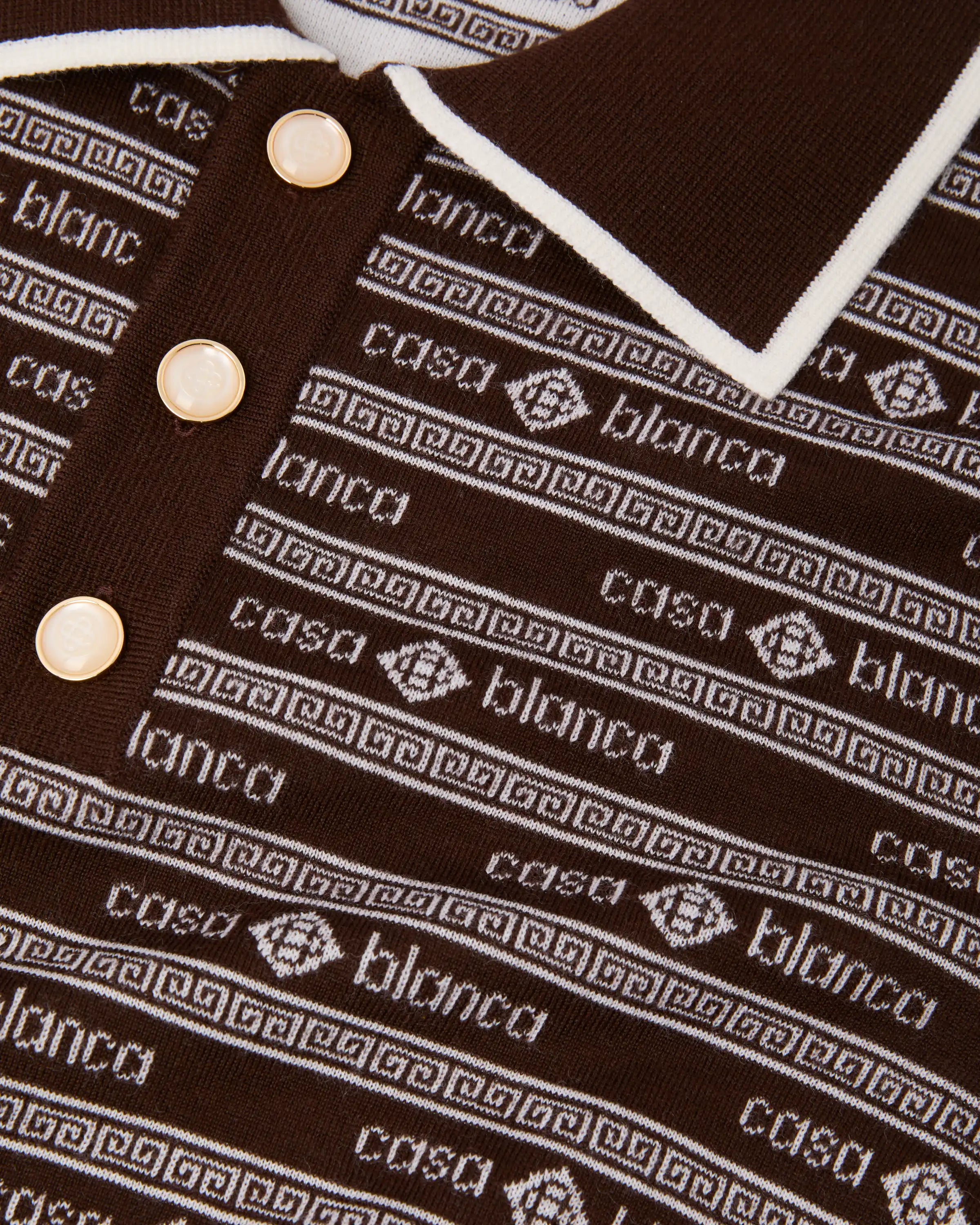 Casablanca Knit Logo polo lana marrone manica lunga