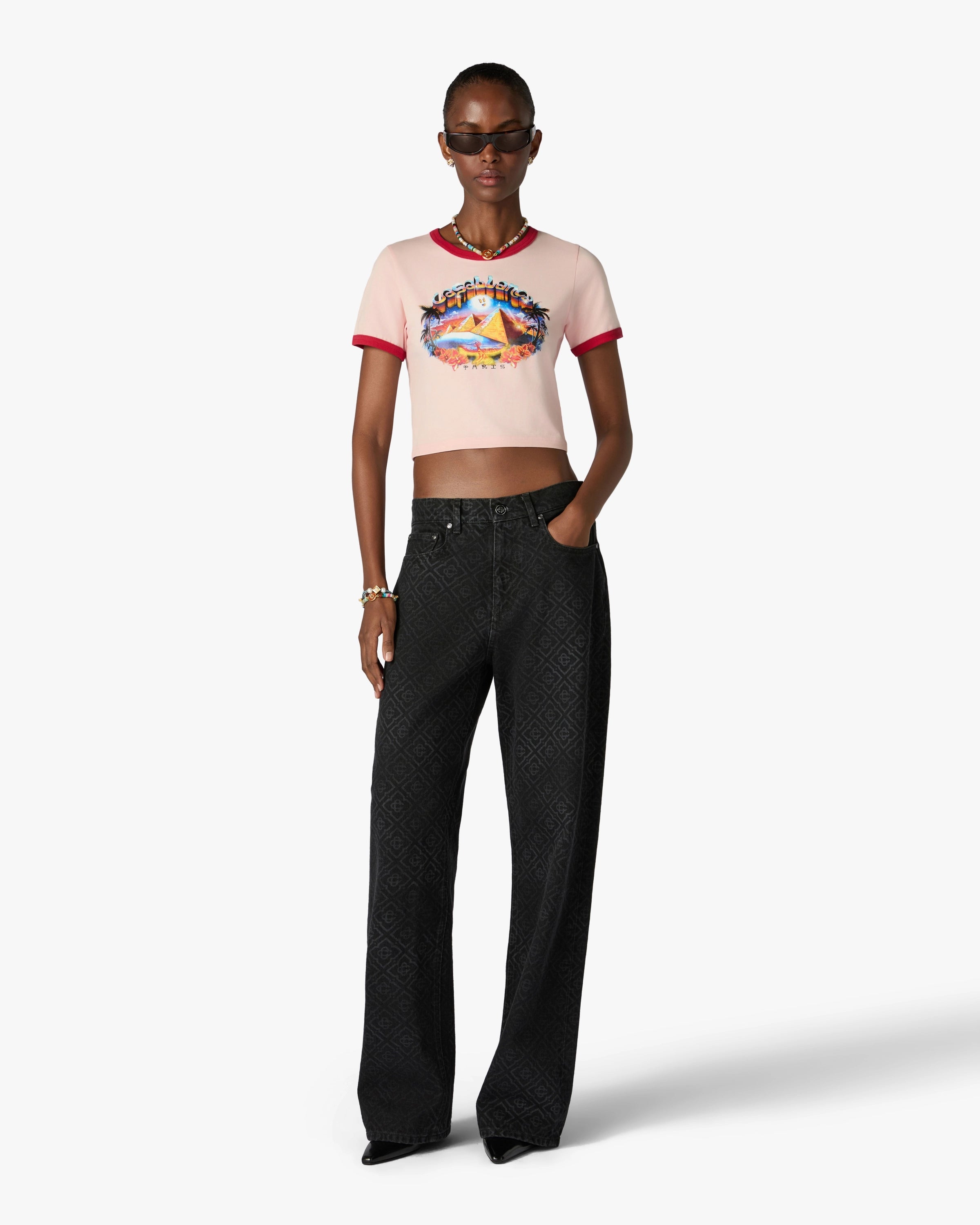 Casablanca Pyramid Tourism t-shirt rosa cropped slim