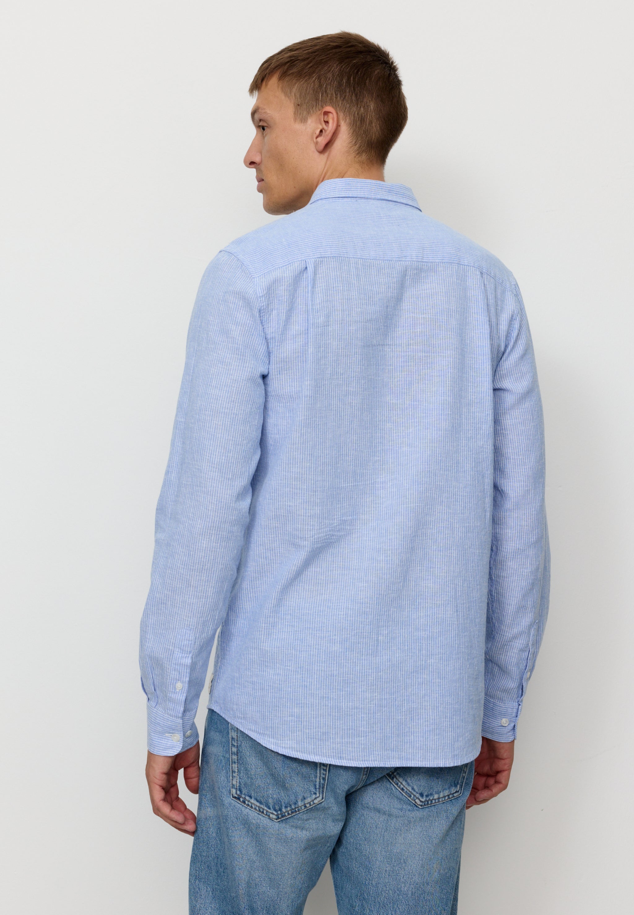 Recolution Yew Stripes camicia blue lino e cotone bio