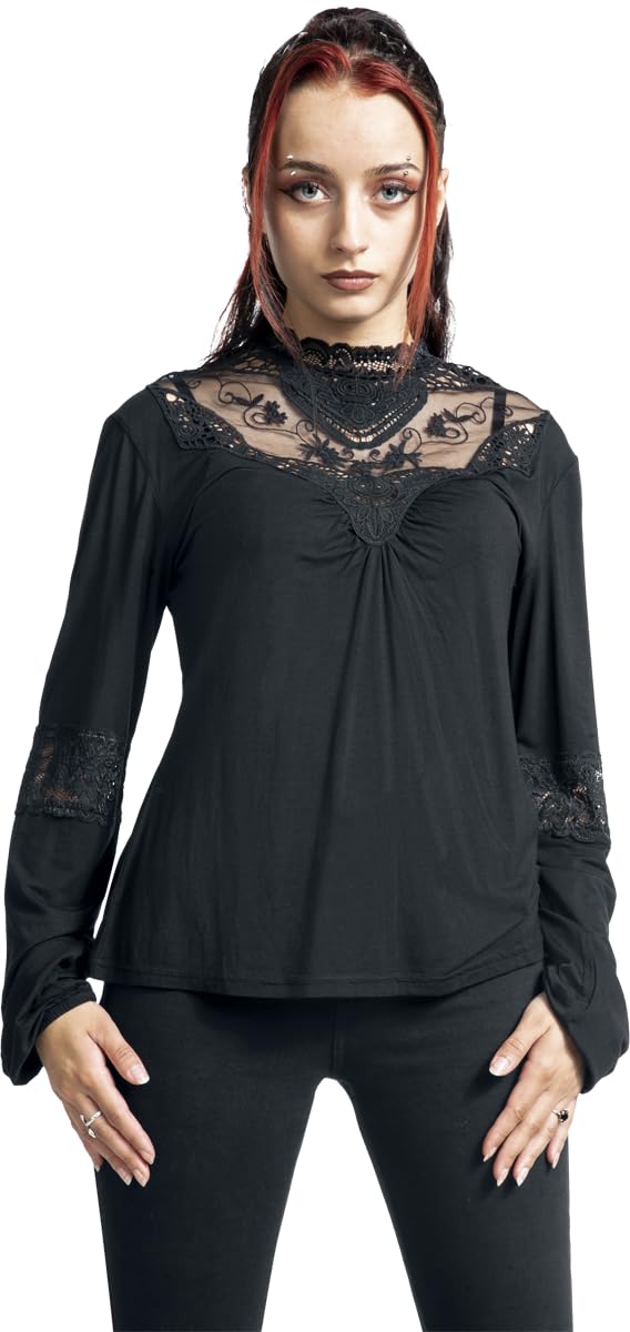 Gothicana by EMP maglia nera pizzo taglia L maniche lunghe