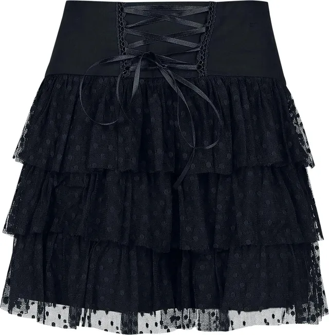 Gothicana by EMP Gonna Corta Nera Rete con Allacciatura