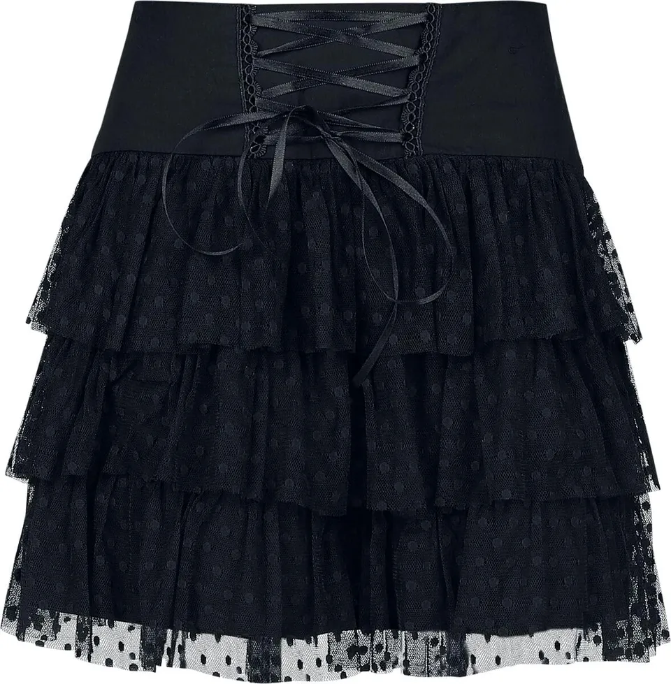 Gothicana by EMP Gonna Corta Nera Rete con Allacciatura