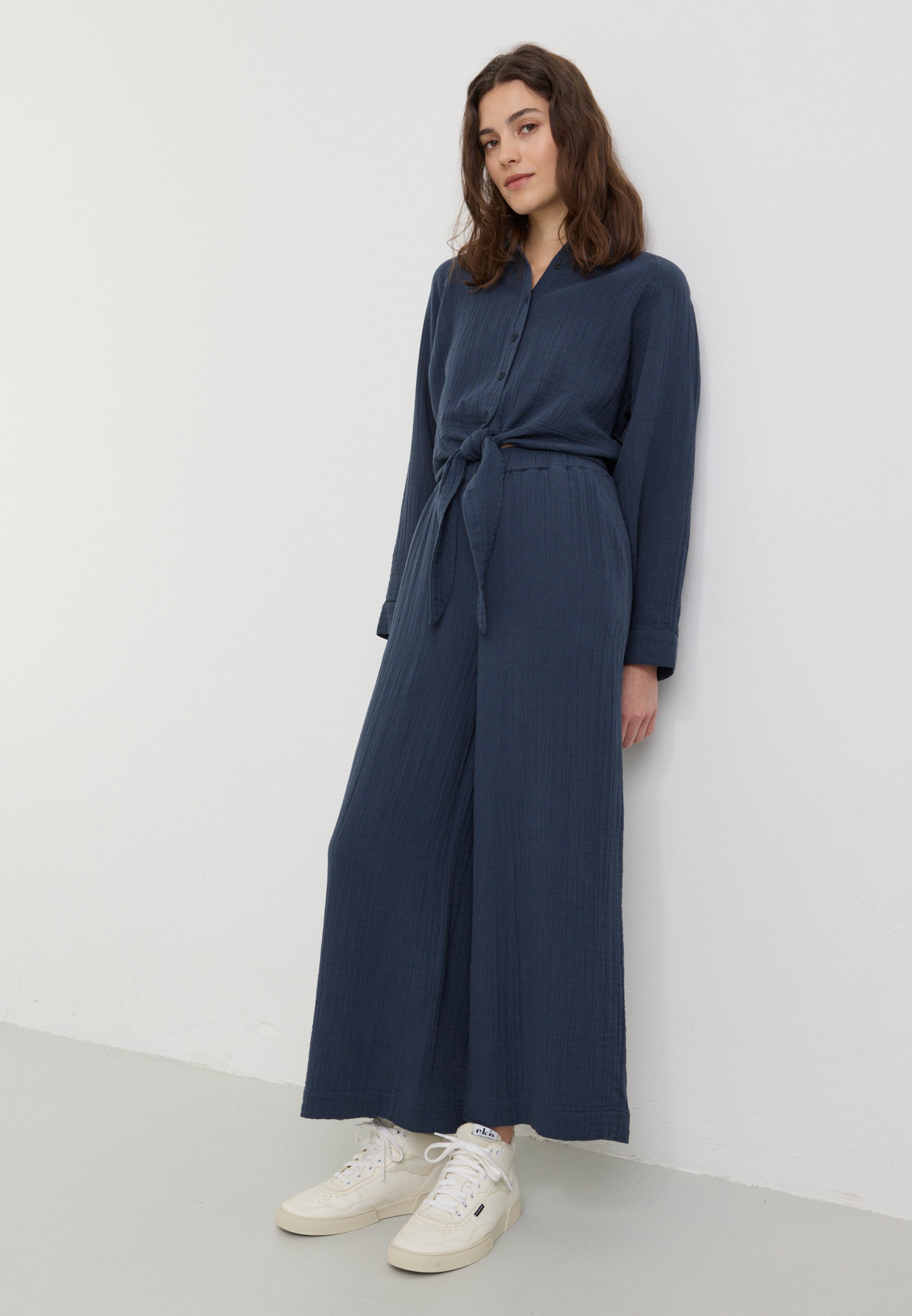 Recolution Limba pantaloni culotte donna blu mussola bio