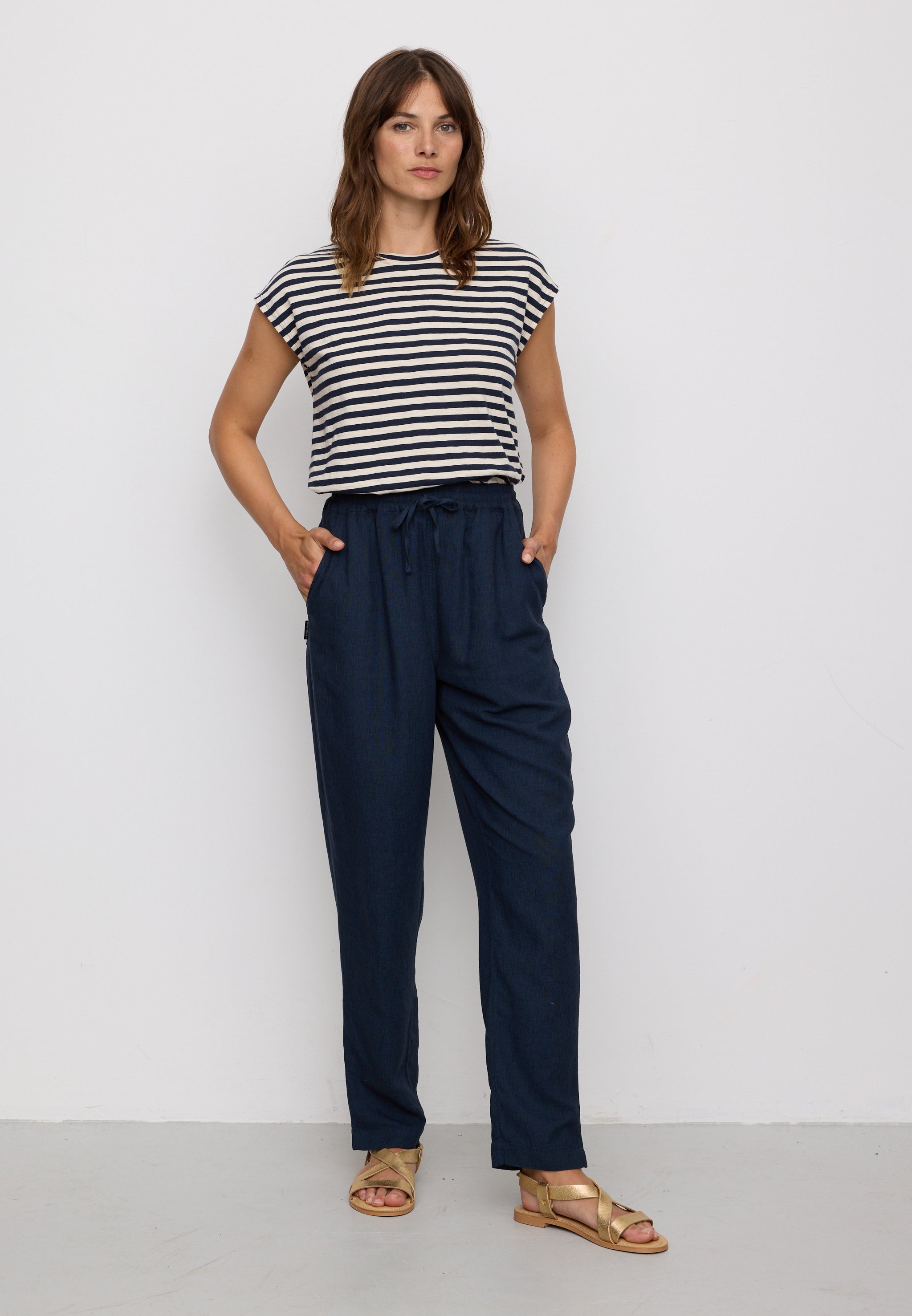 Recolution Moonflower pantaloni donna navy lino