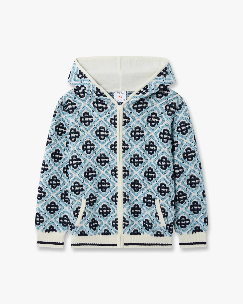Casablanca Monogram Felpa Zip Bambino Blu cotone