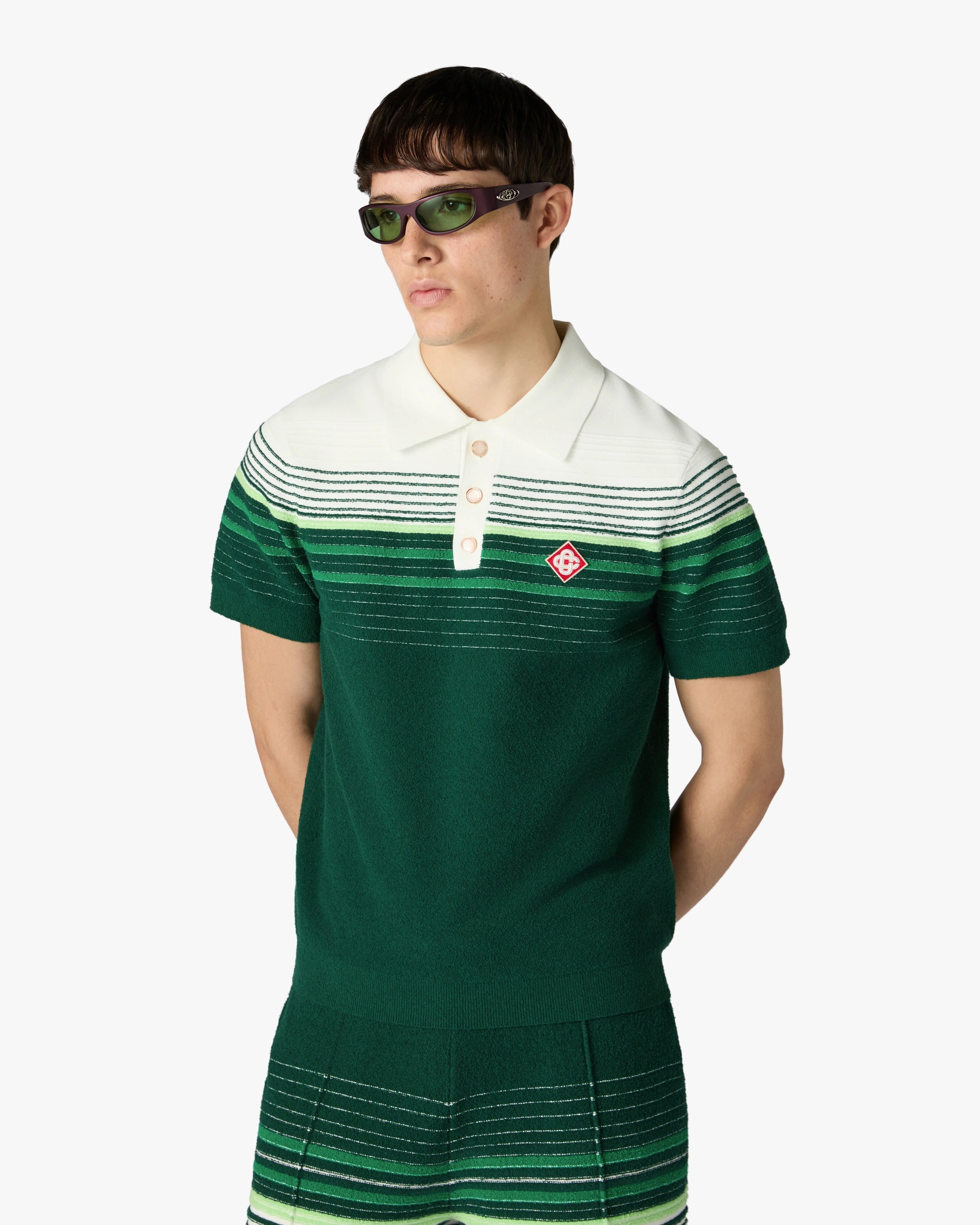 Casablanca Boucle Stripe polo verde bianco cotone
