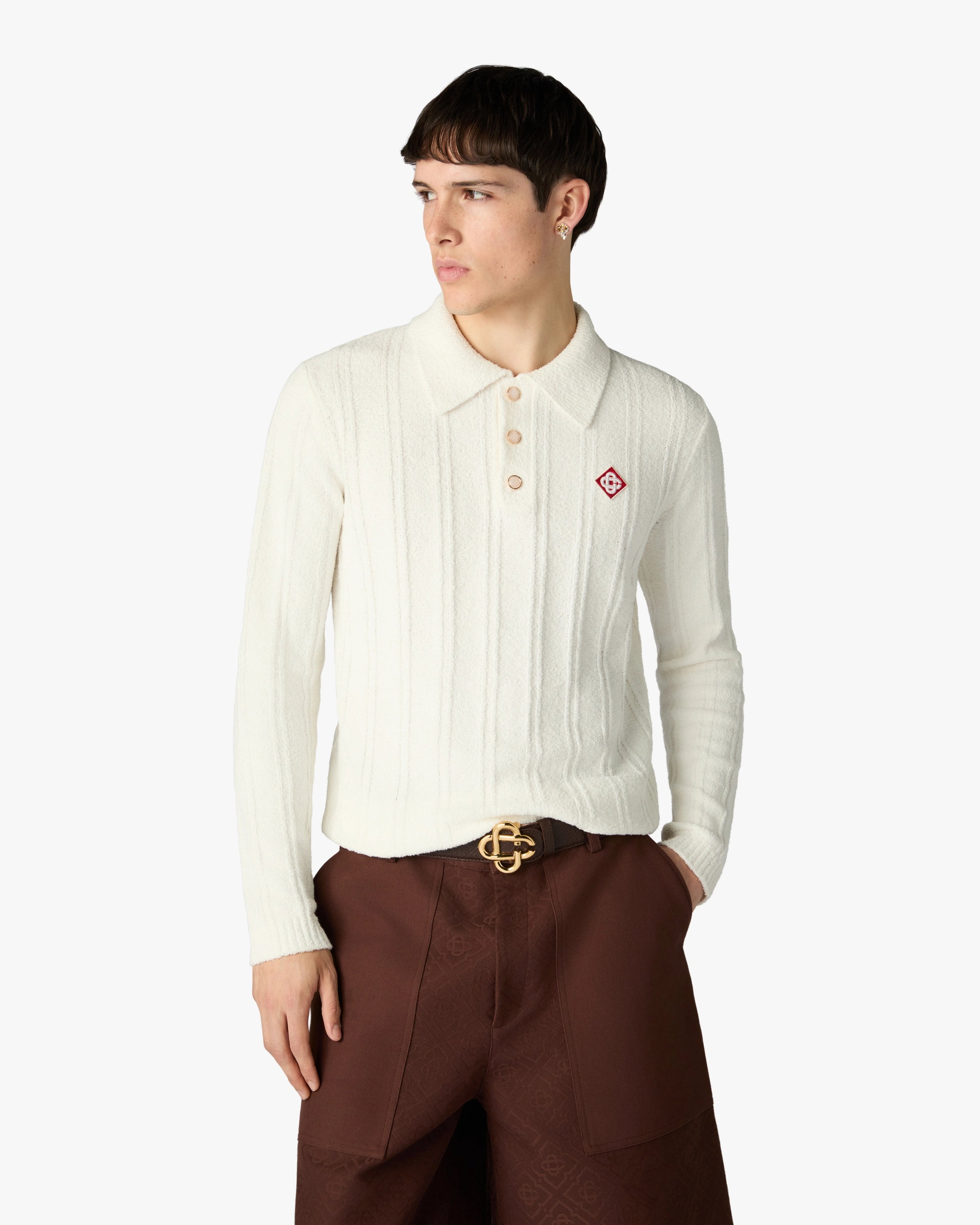 Casablanca Boucle polo manica lunga cotone bianca