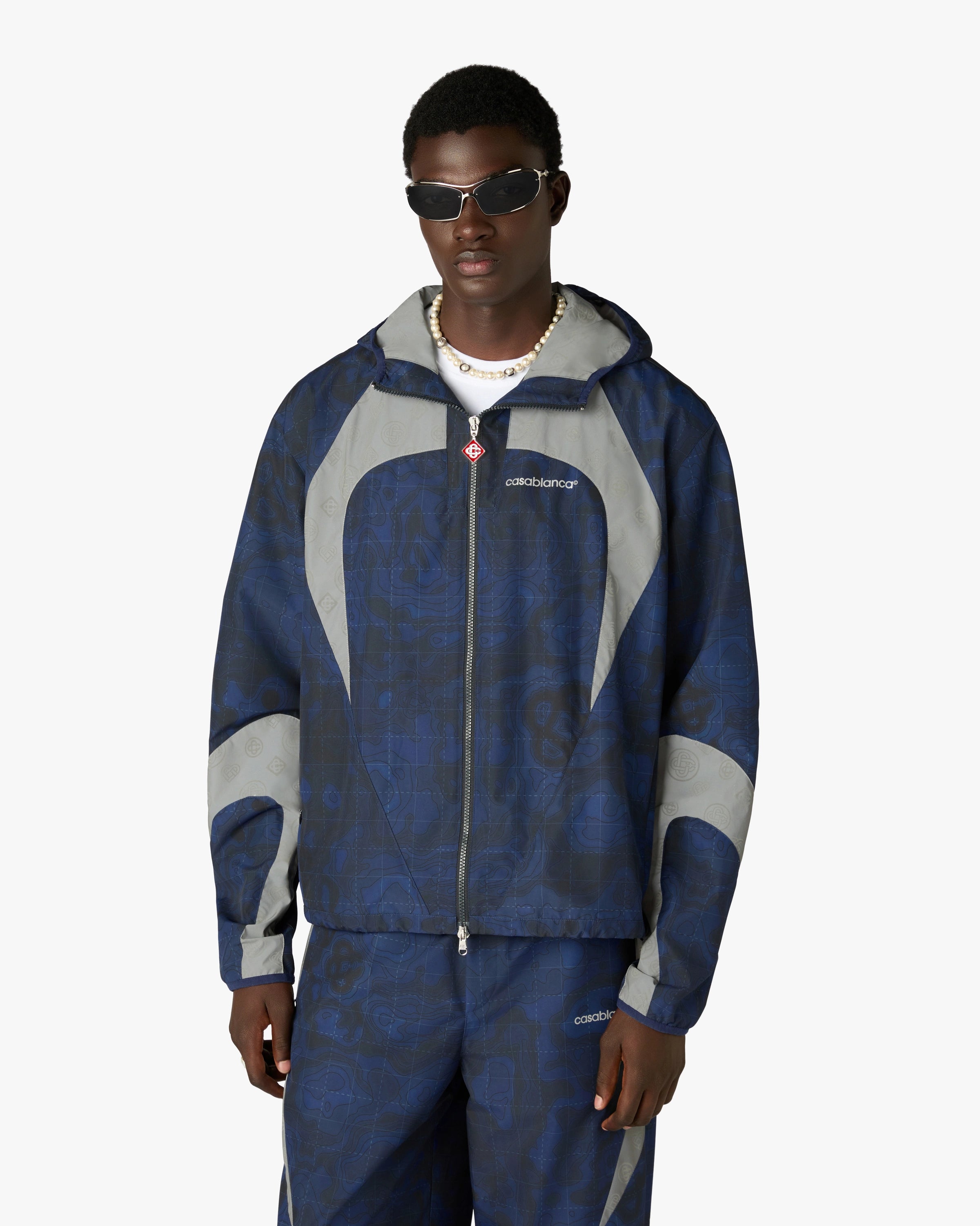 Casablanca Heatmap giacca cappuccio blu zip con coulisse