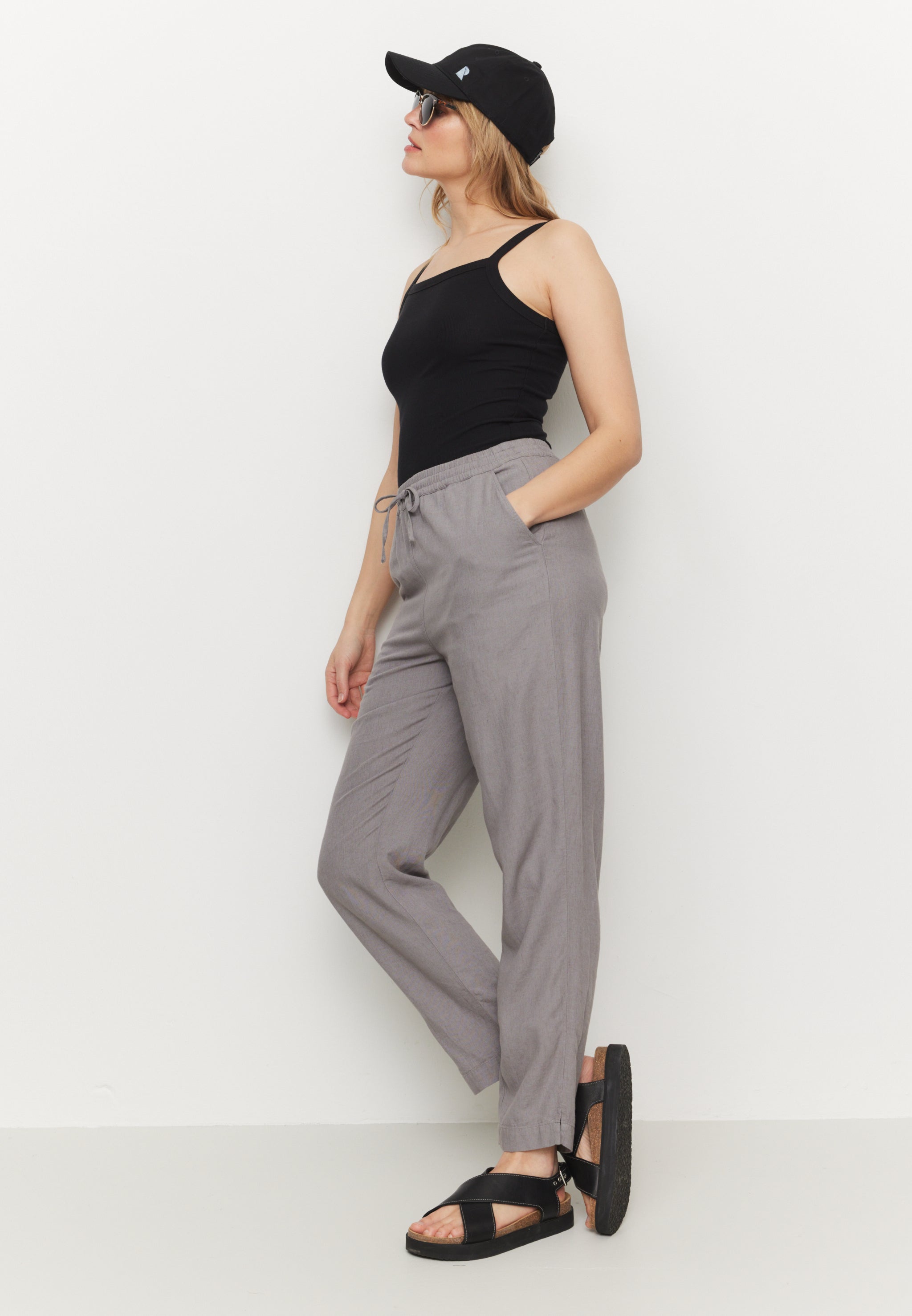Recolution Moonflower pantaloni donna greige lino
