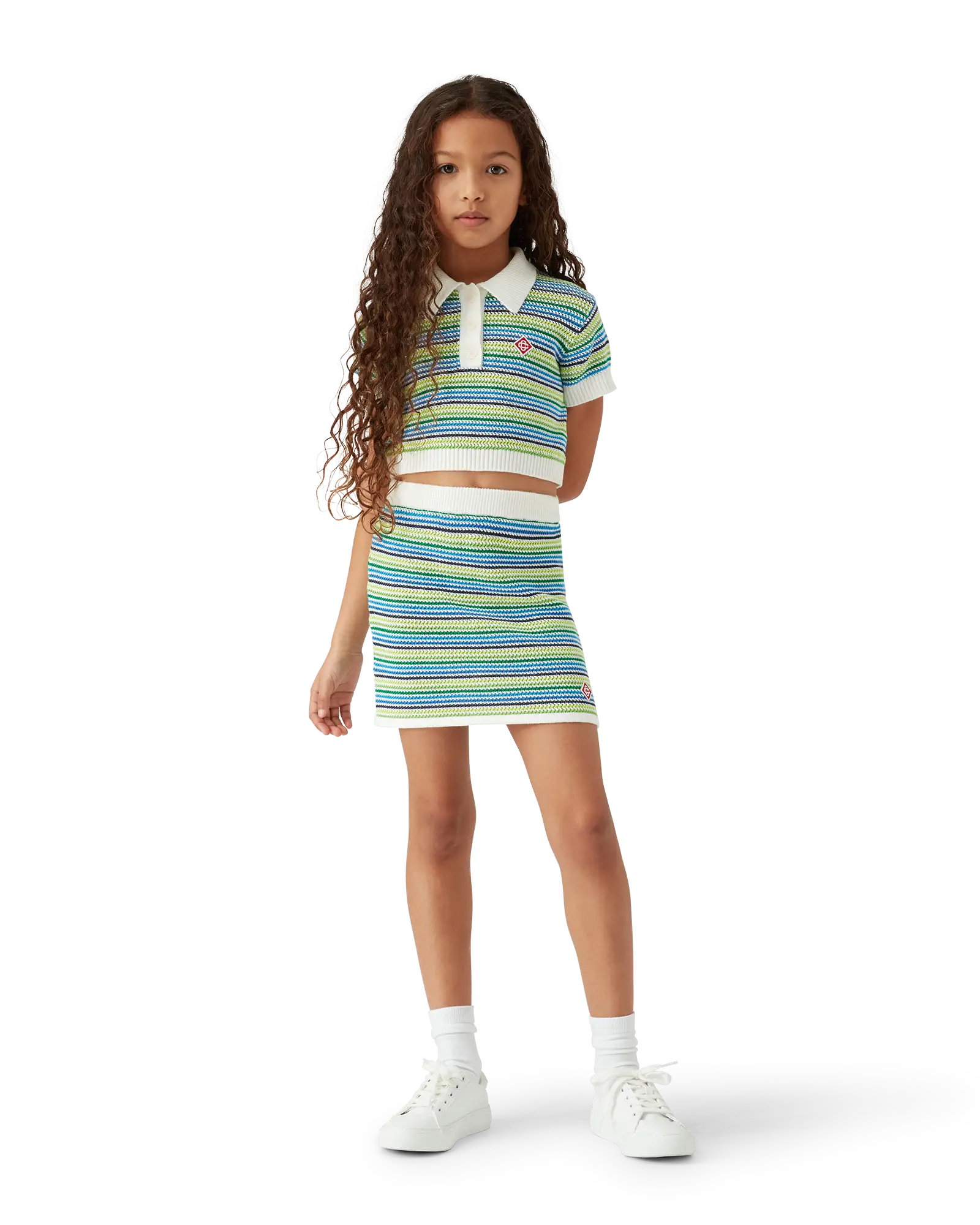Casablanca Stripe top crochet bimbo verde righe cotone