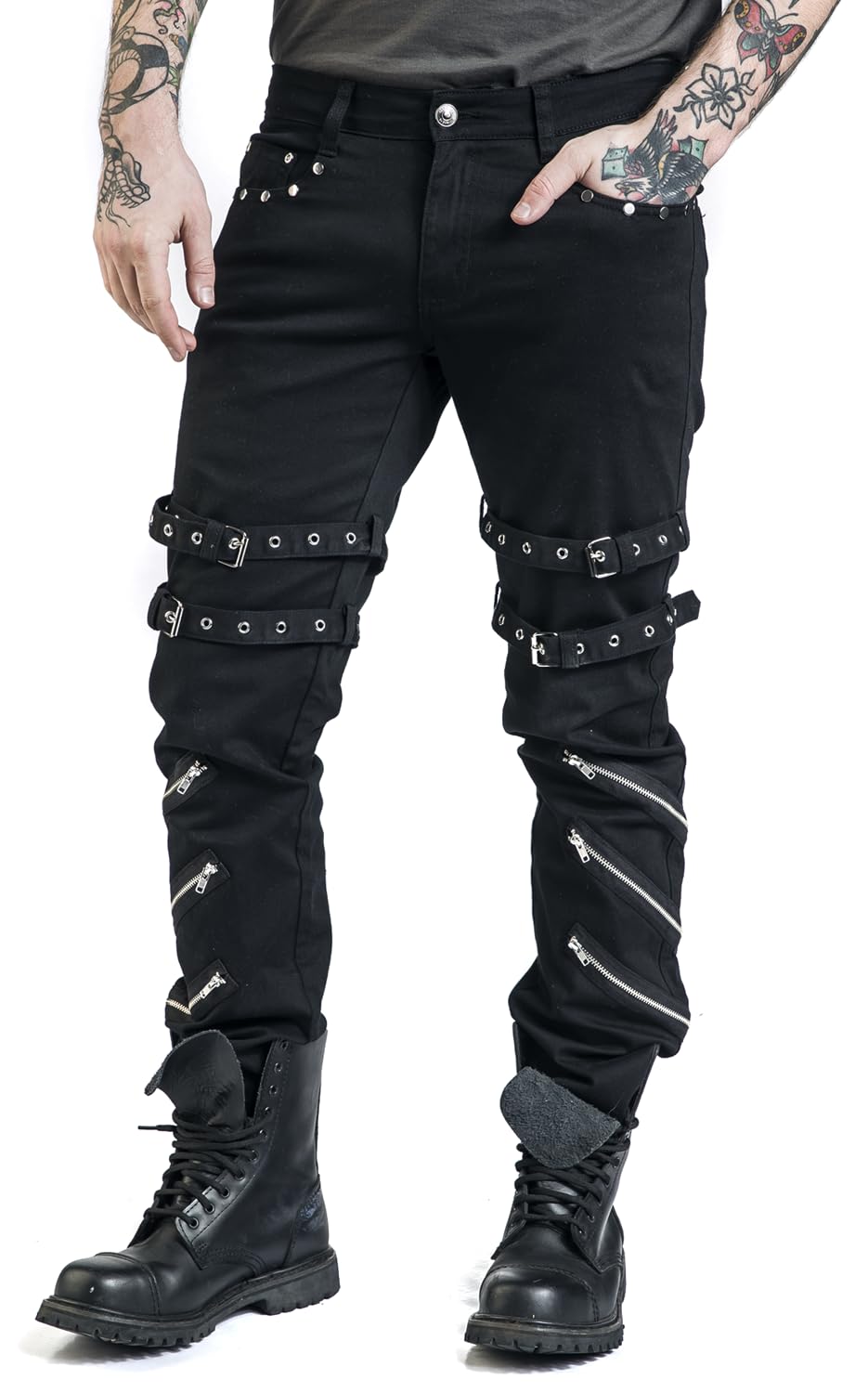 Gothicana by EMP jeans neri 30W/32L con fibbie