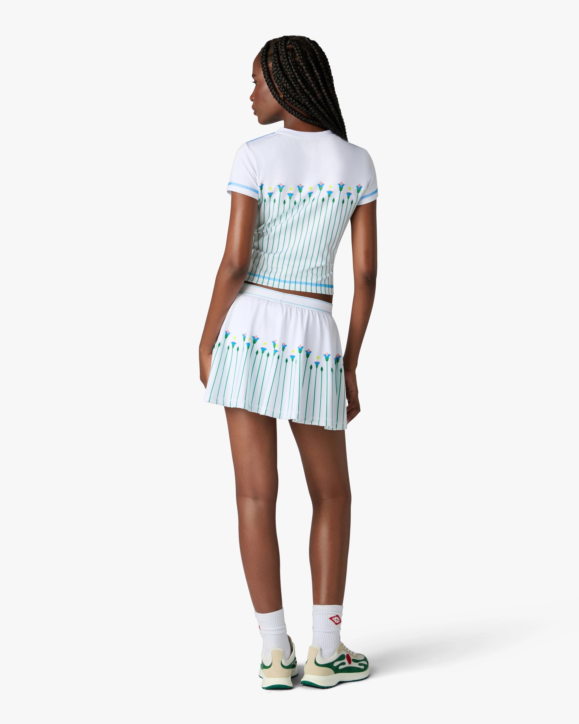 Casablanca Floral Stripe gonna tennis bianca mini