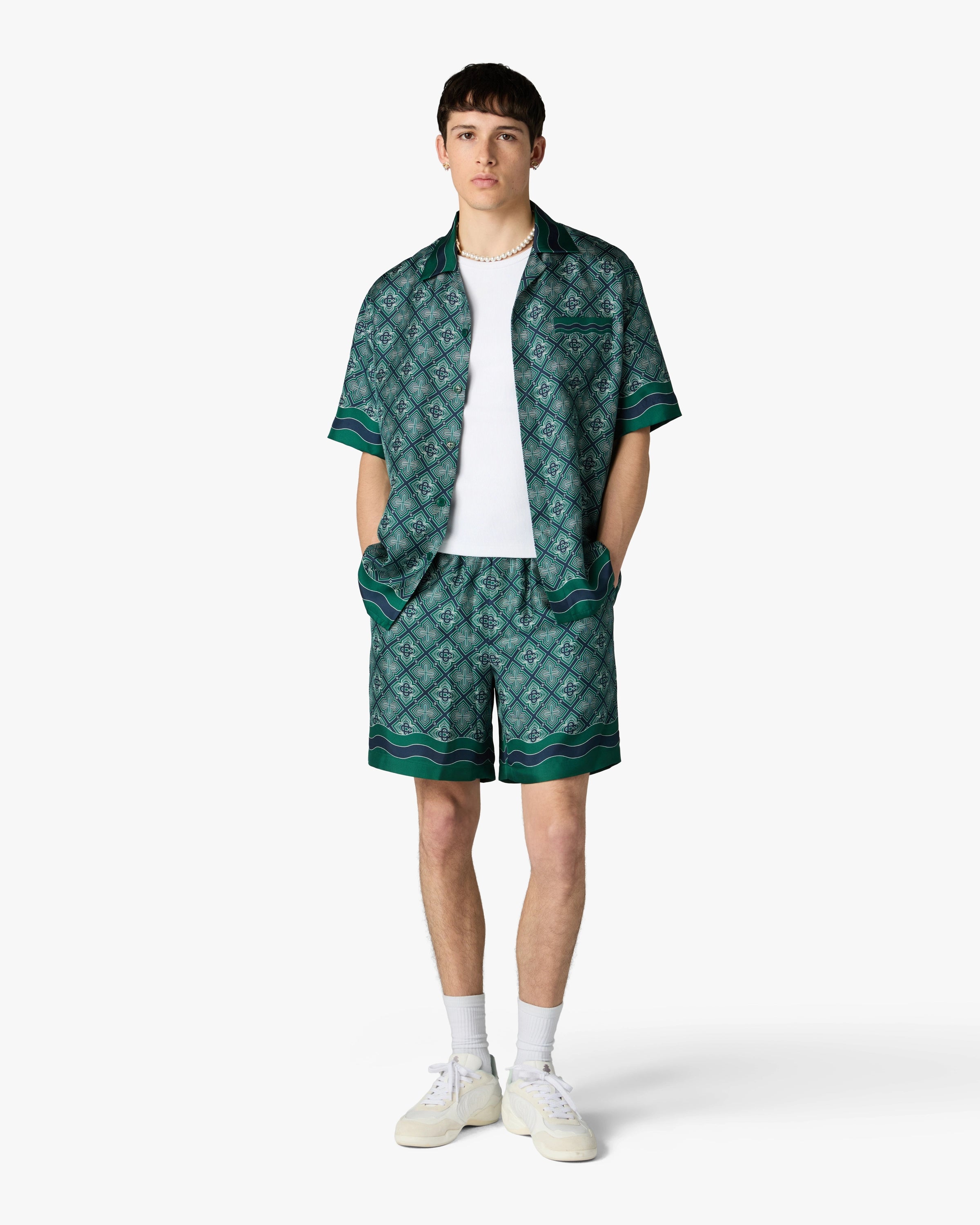 Casablanca Radiating Monogram camicia seta verde