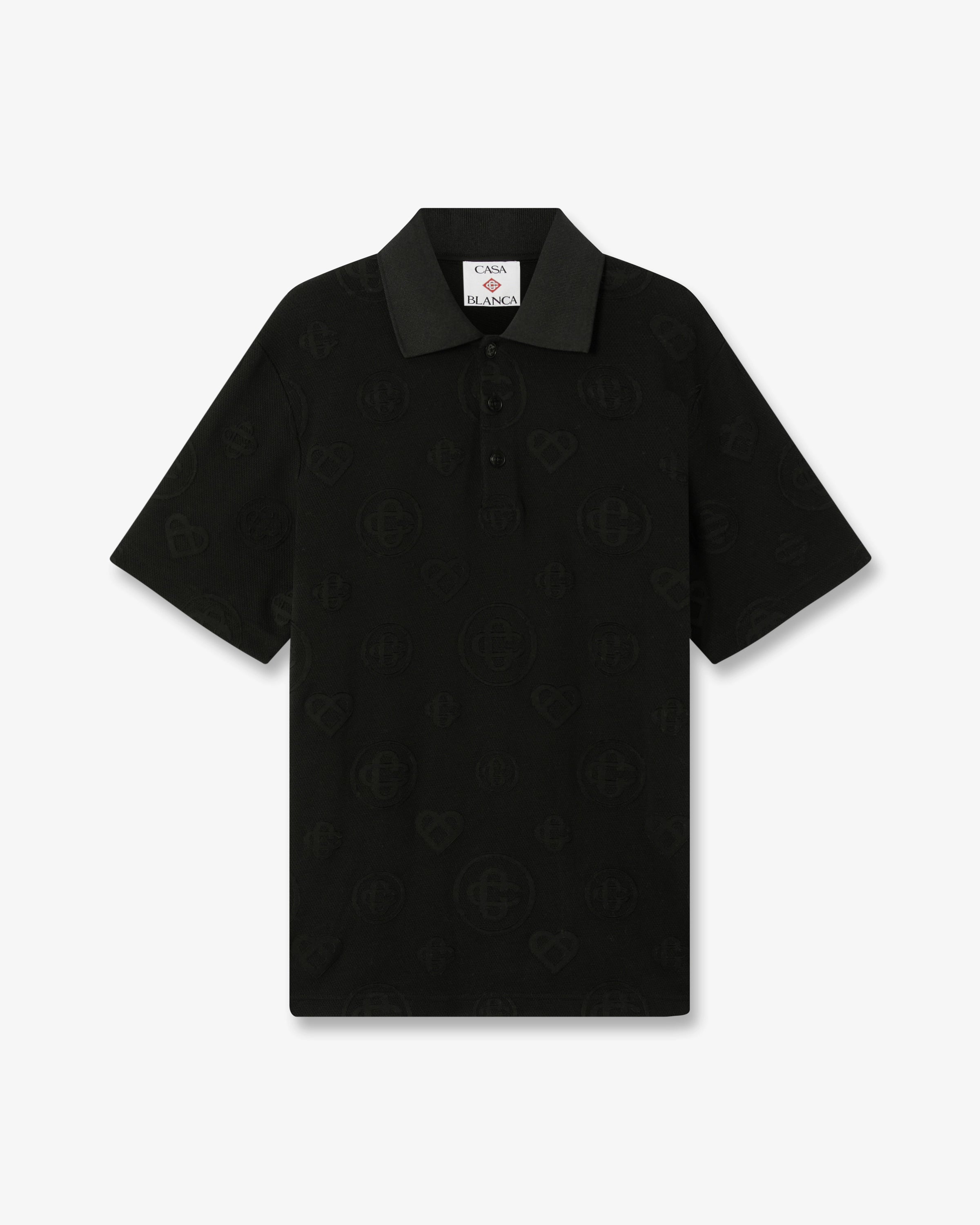 Casablanca Applique Monogram polo manica corta nero cotone bio