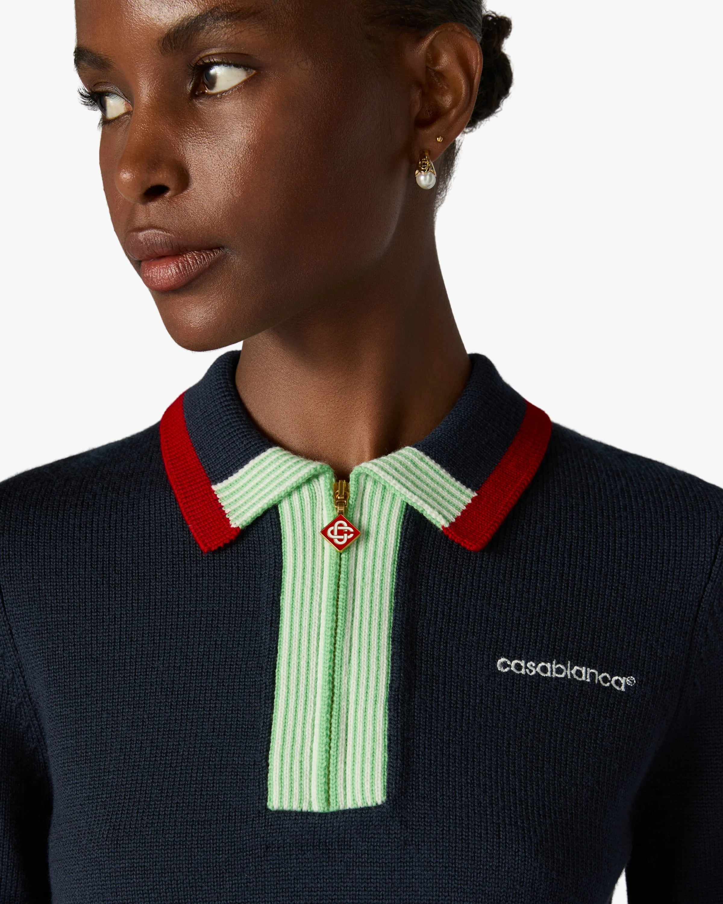 Casablanca Merino polo blu zip lana donna S
