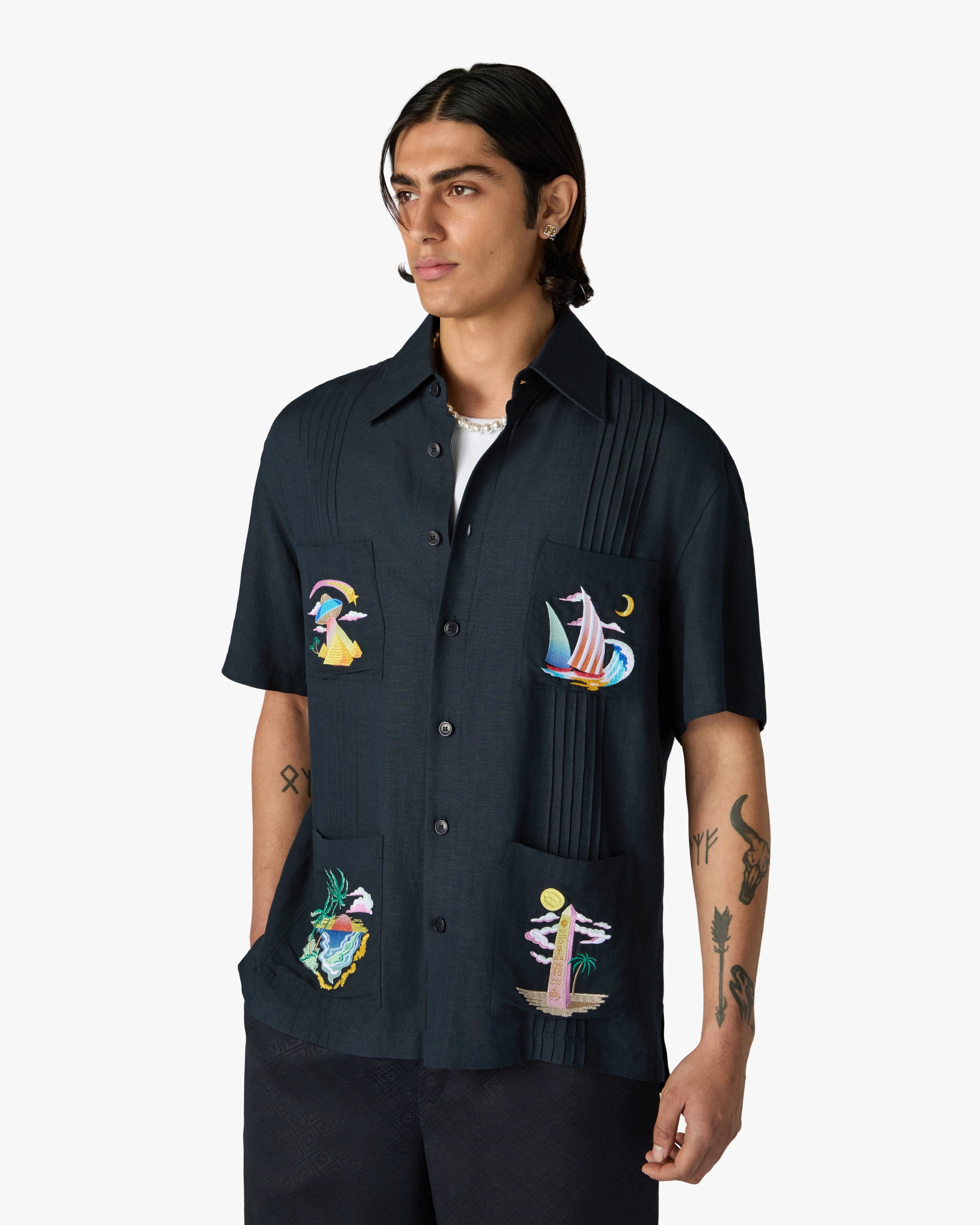 Casablanca Phantasmagoria camicia grigio scuro lino uomo