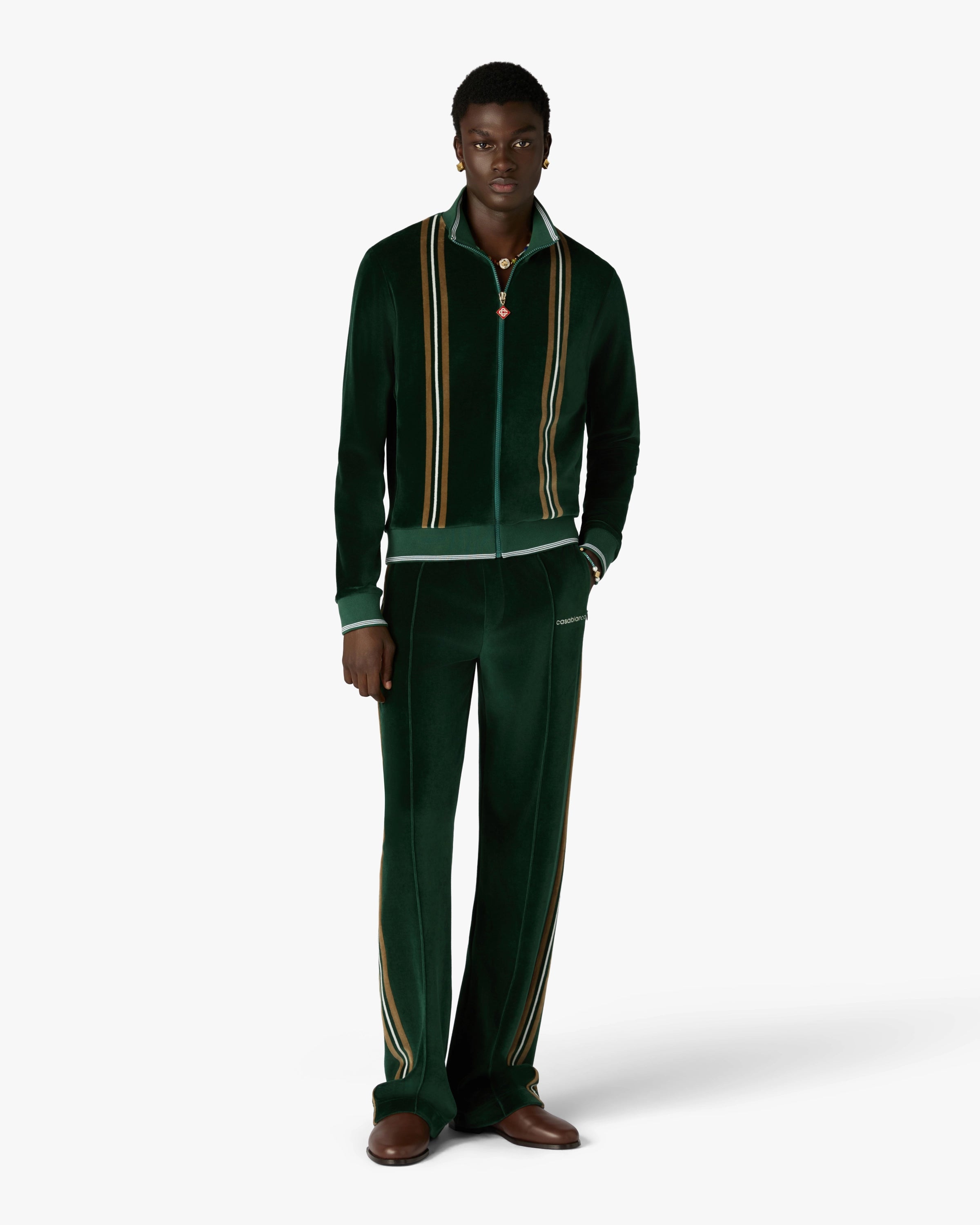Casablanca Stripe Velour giacca tuta verde marrone