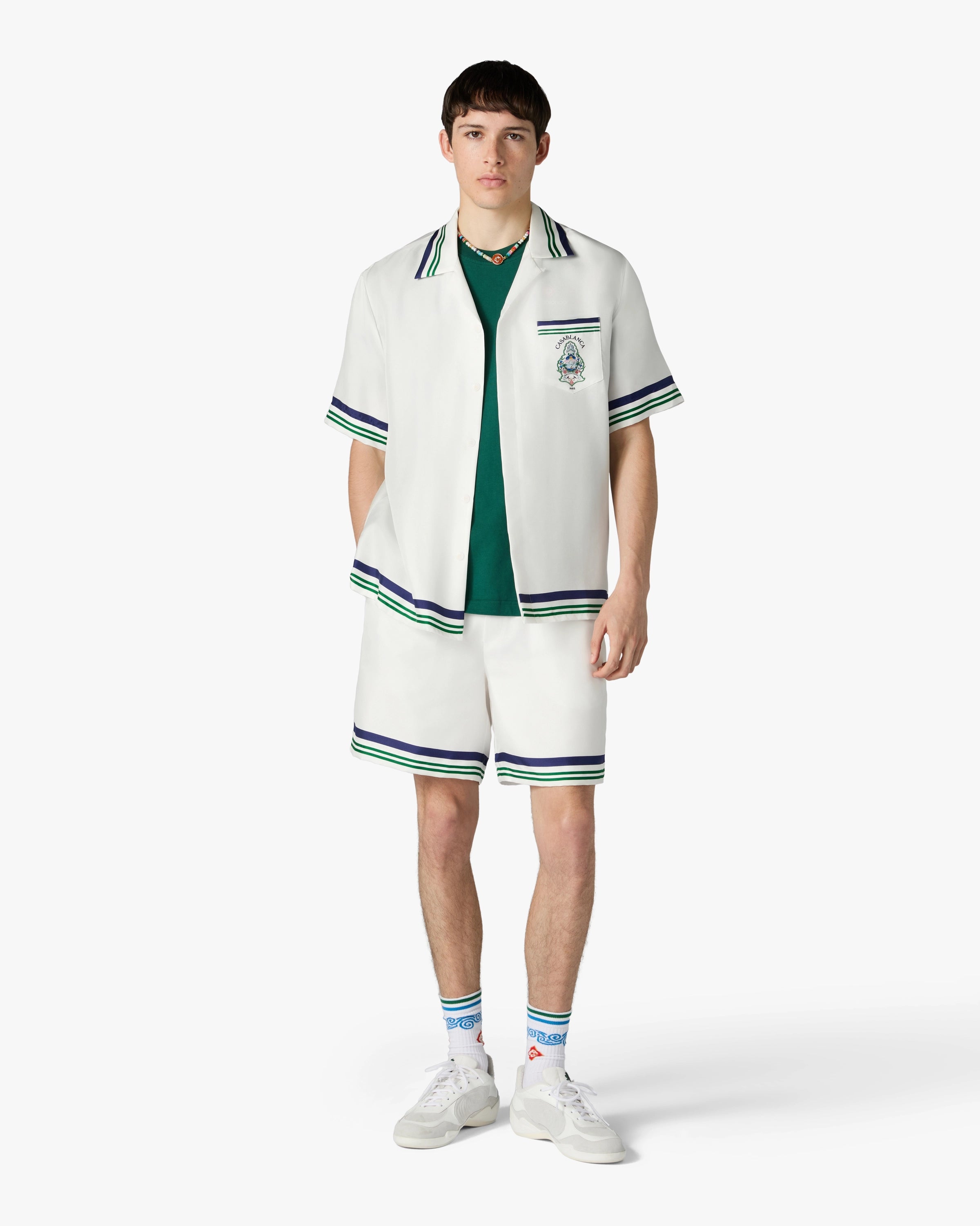 Casablanca Hotel Emblem shorts uomo bianchi seta