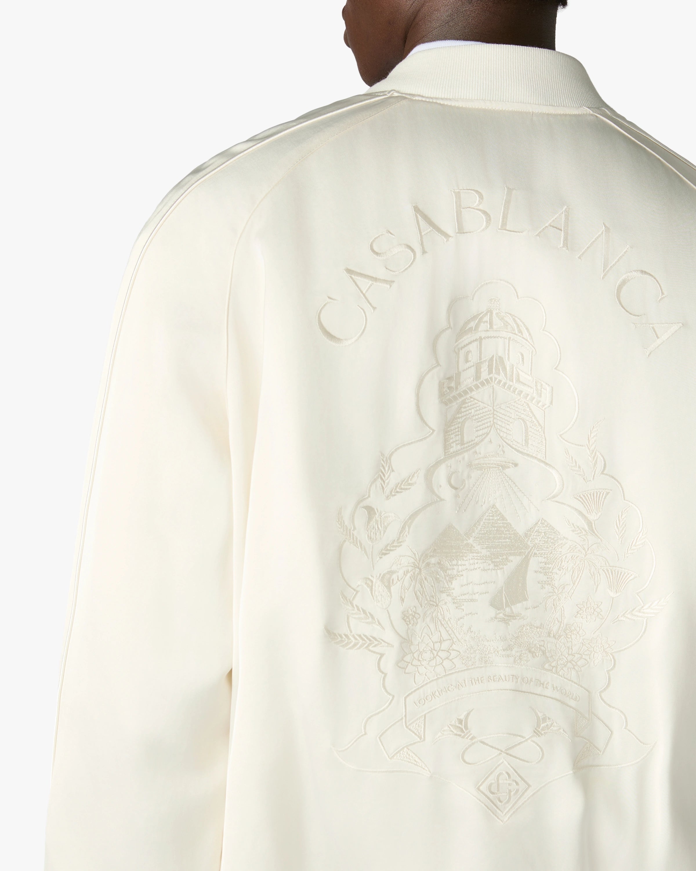 Casablanca Hotel Emblem Bomber Satin Panna Ricamato