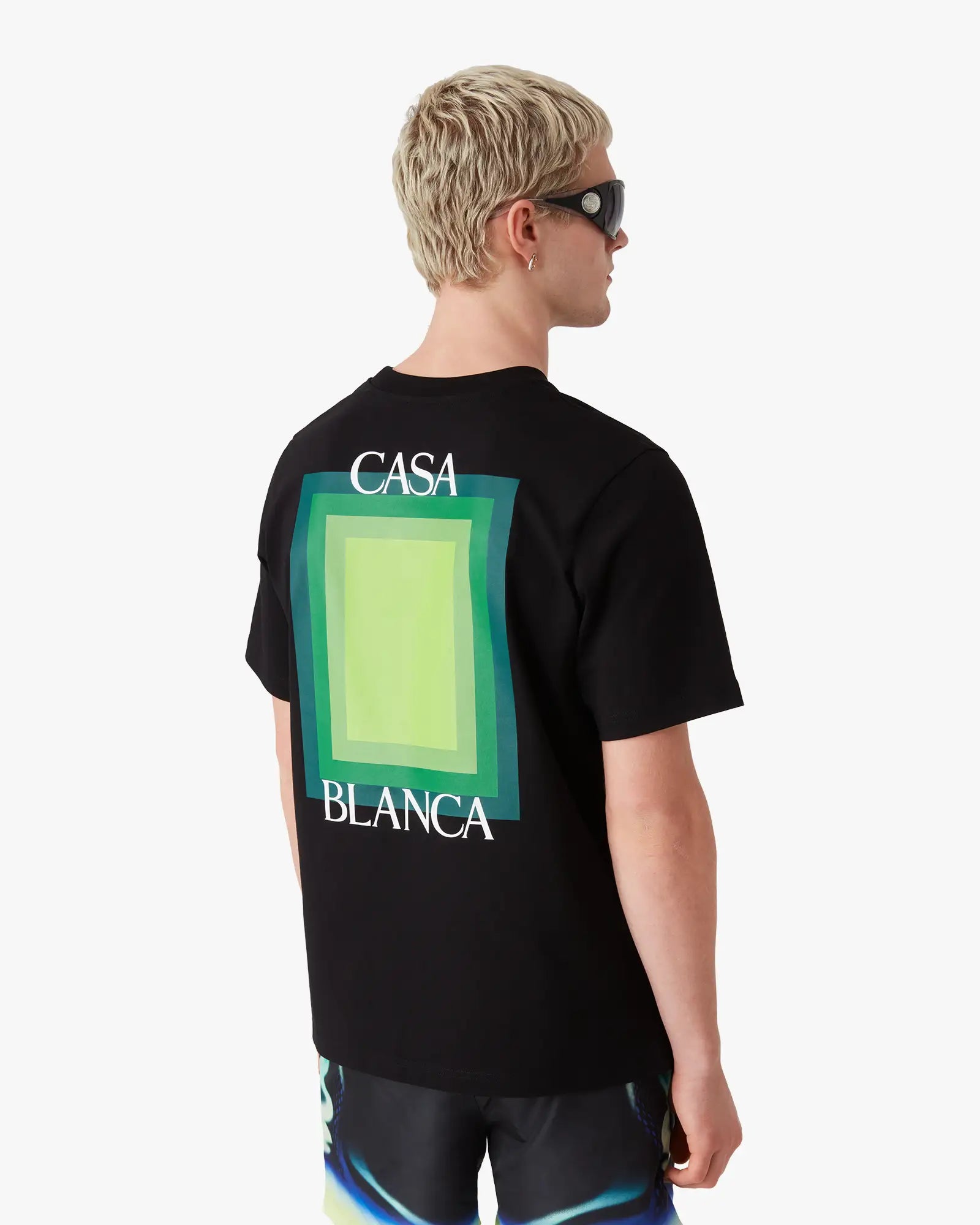 Casablanca Square Logo t-shirt nera maniche corte cotone