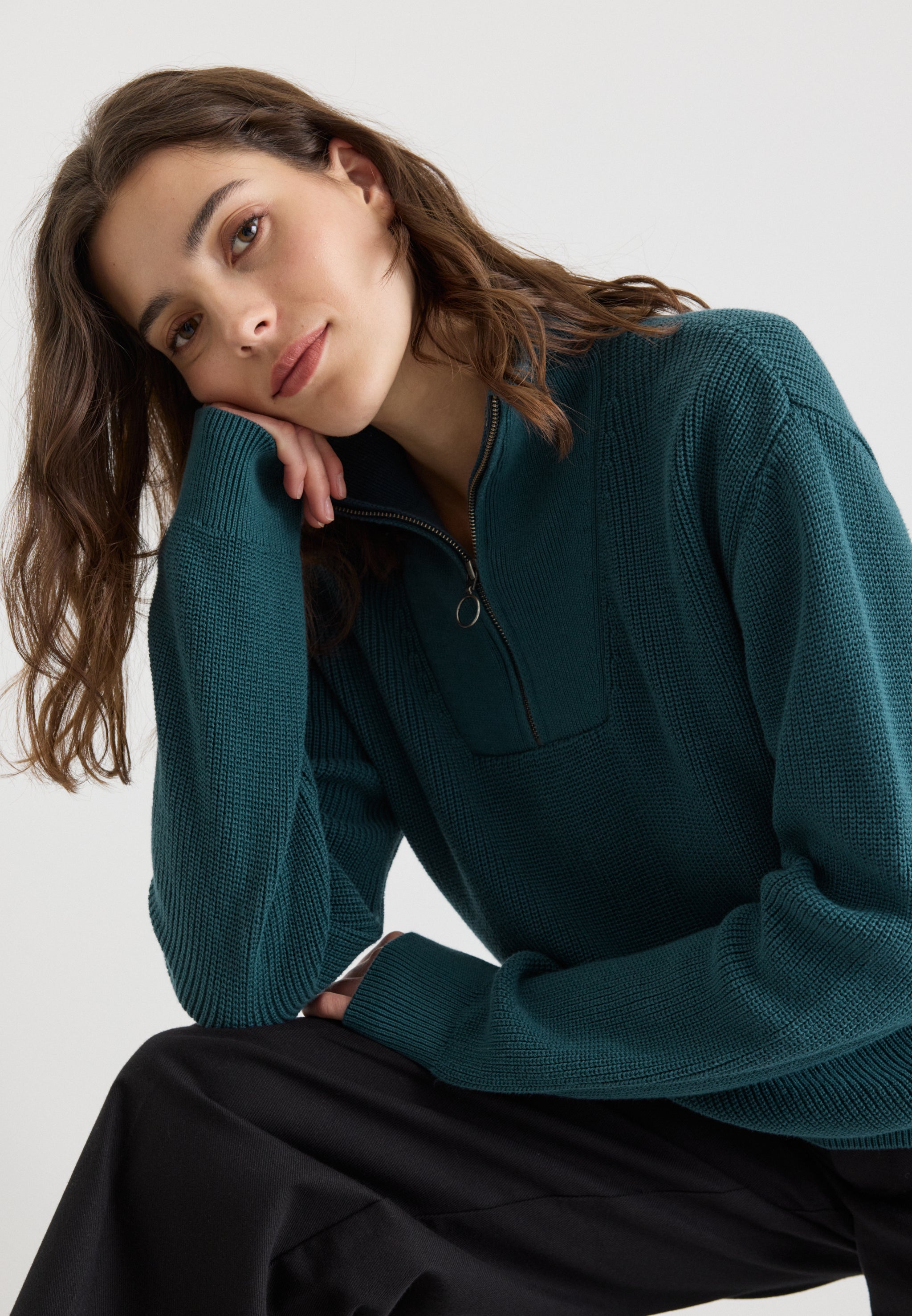 Recolution NIGELLA maglione deep lake blue cotone bio troyer