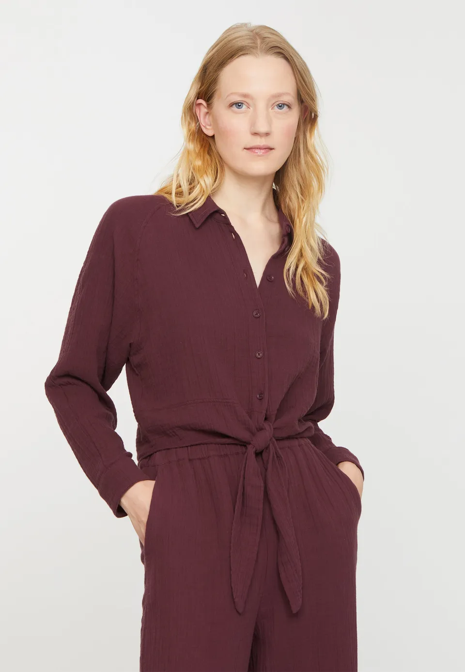 Recolution Vanilla camicia prugna mussola bio