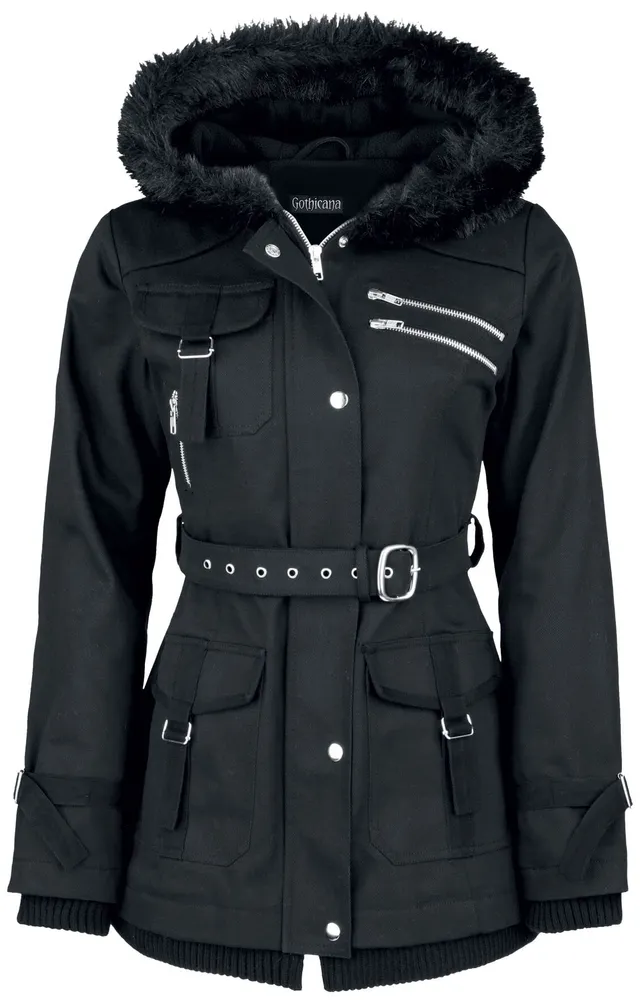 Gothicana by EMP giacca invernale nera cintura taglia S
