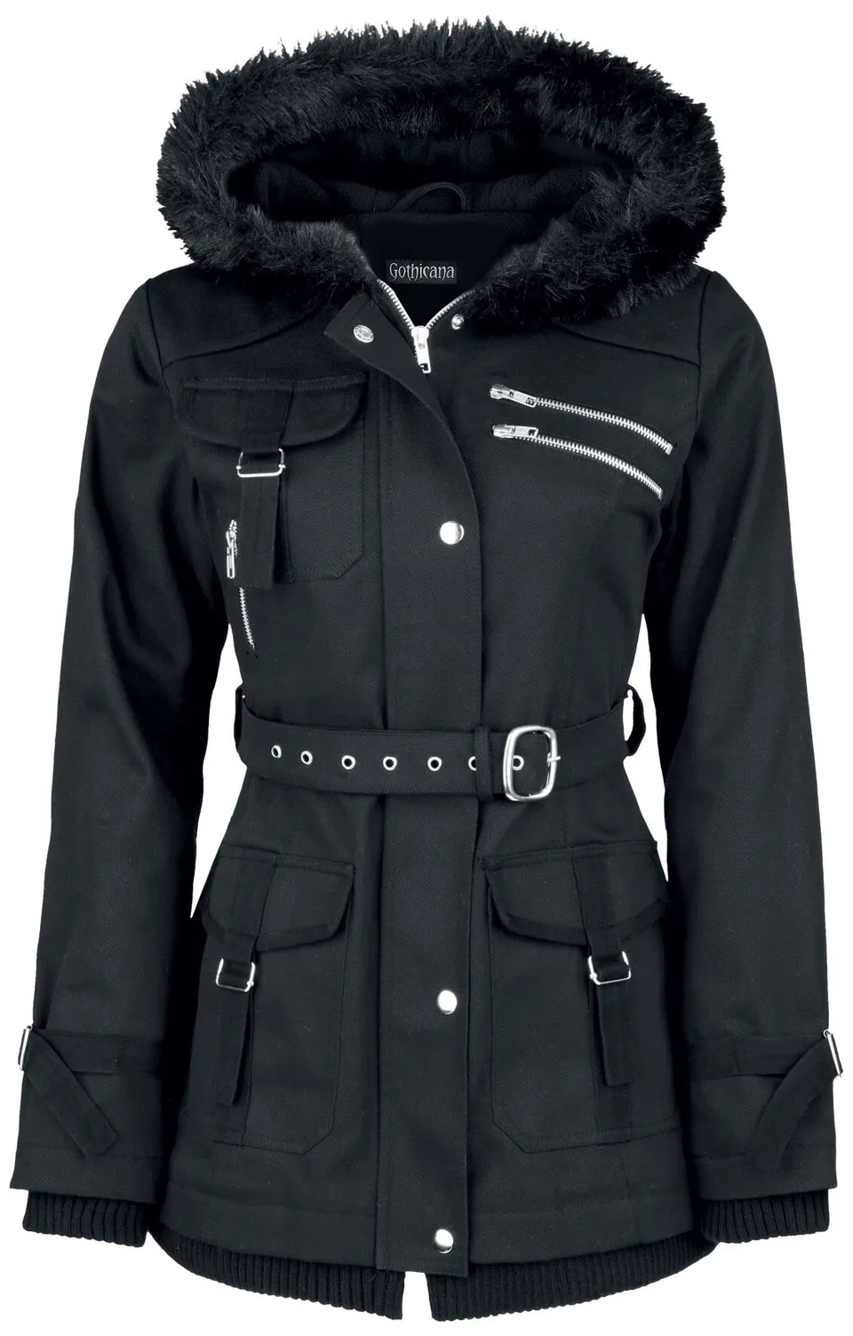 Gothicana by EMP giacca invernale nera cintura taglia S