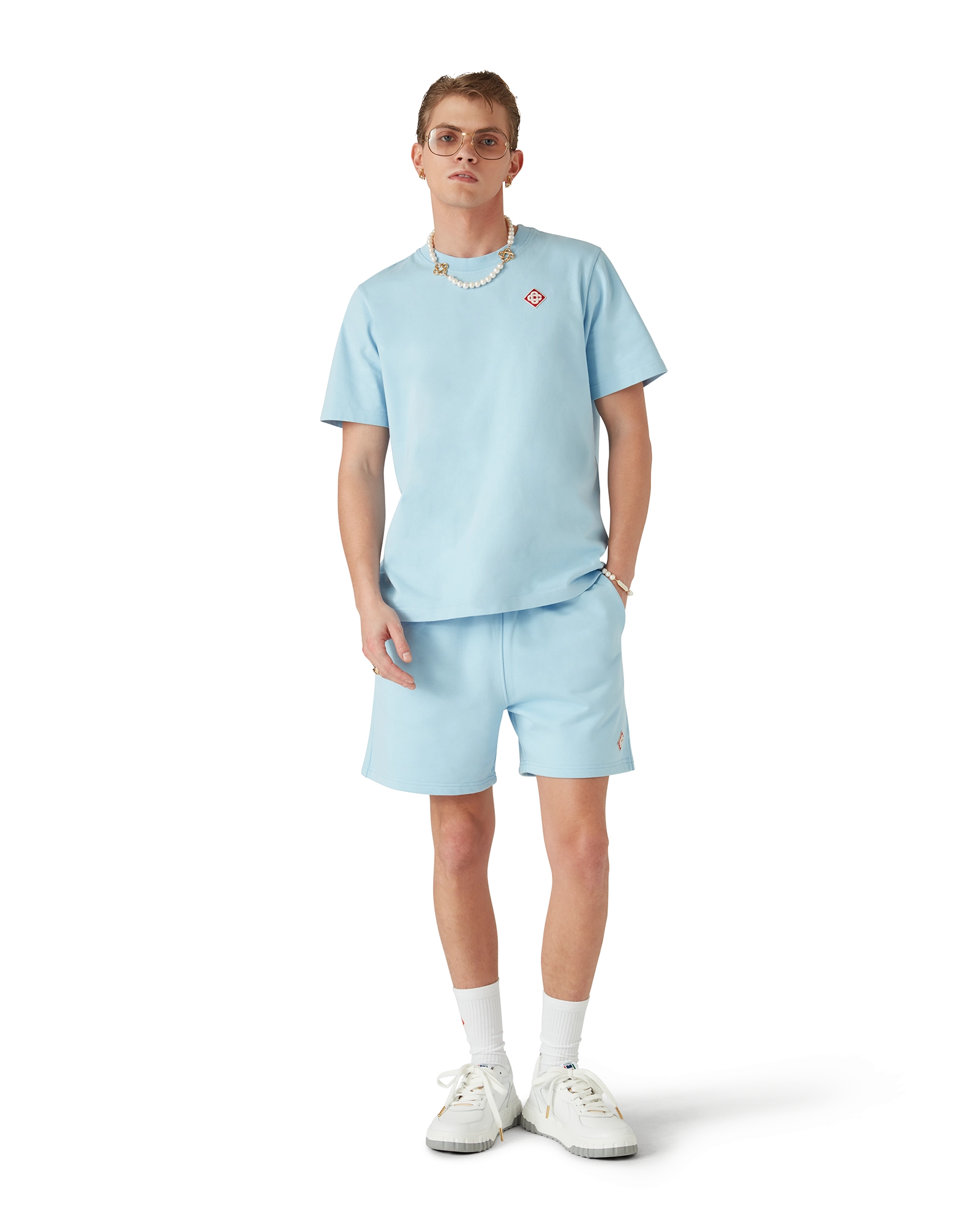 Casablanca Diamond Logo T-Shirt Uomo Azzurra Cotone Bio