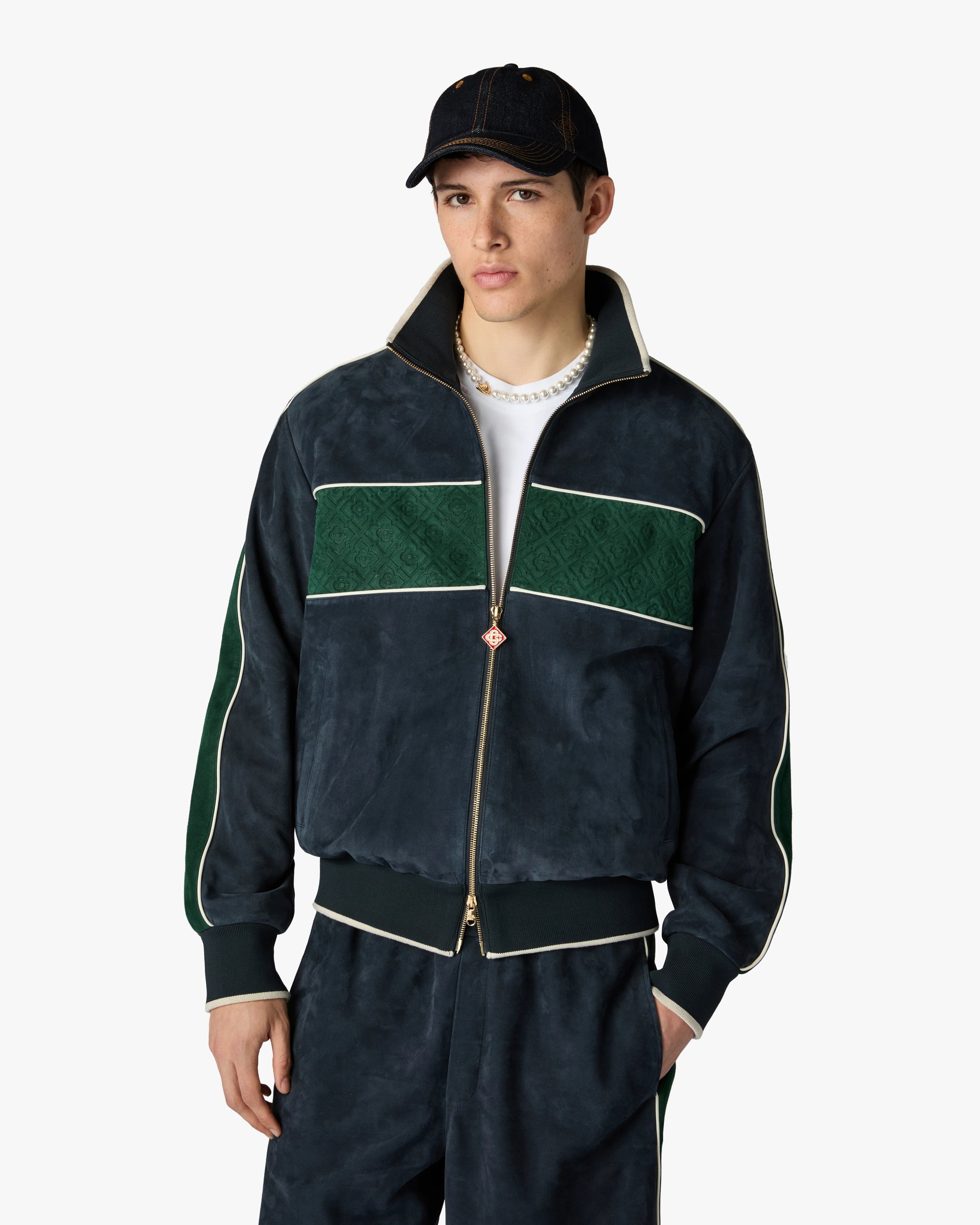 Casablanca Track Giacca Blu Verde Scamosciata