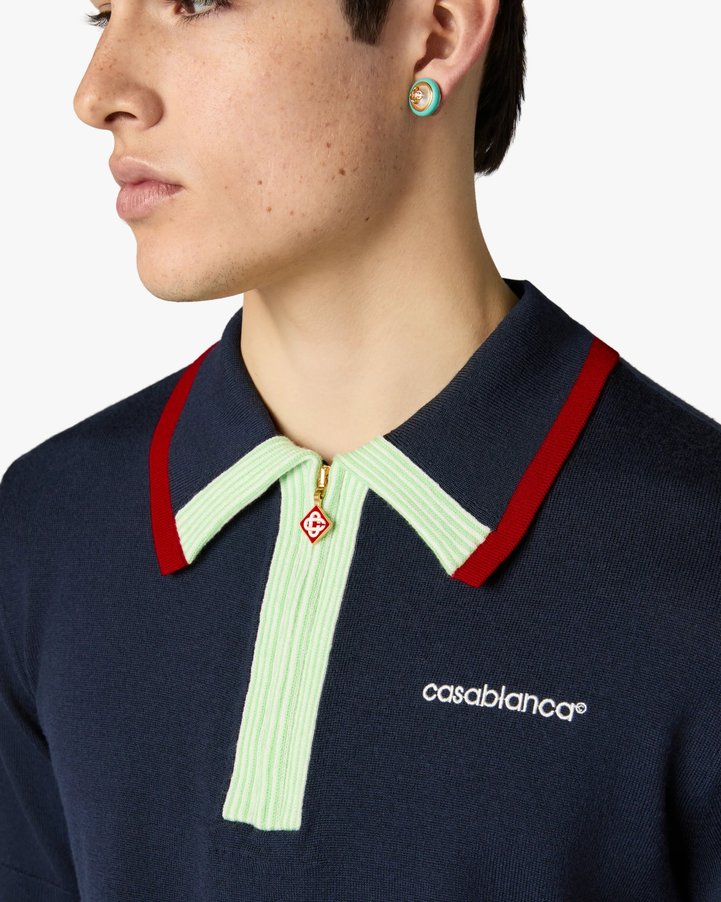 Casablanca Merino polo uomo blu navy lana
