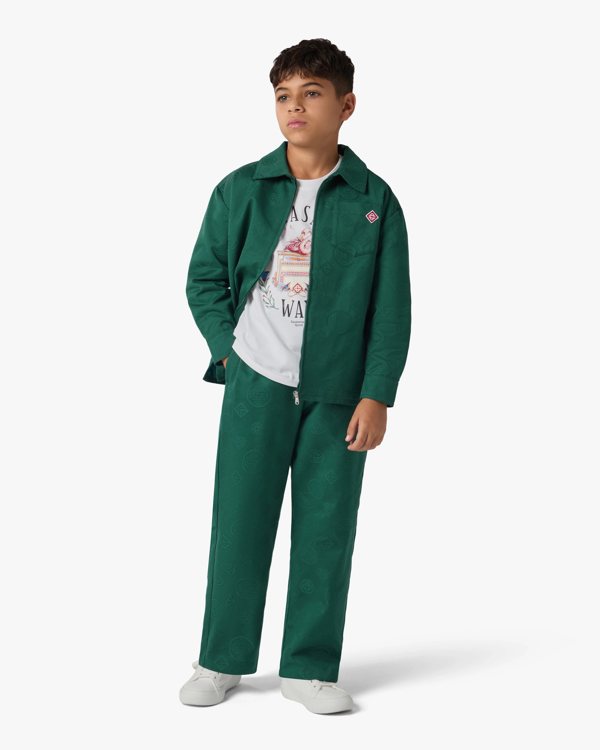 Casablanca Monogram camicia bambino verde zip