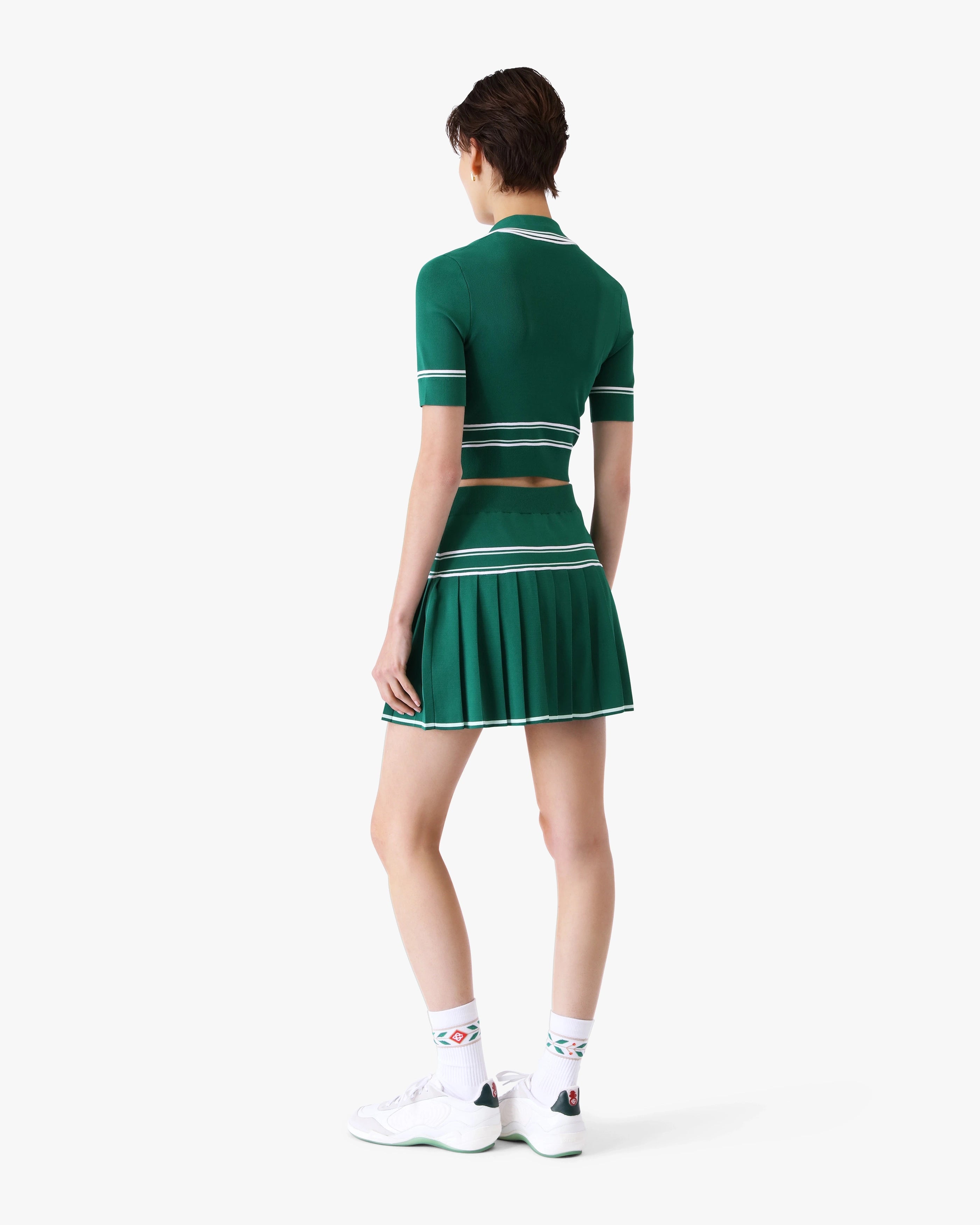 Casablanca Polo Cropped in Maglia Verde Scollo a V