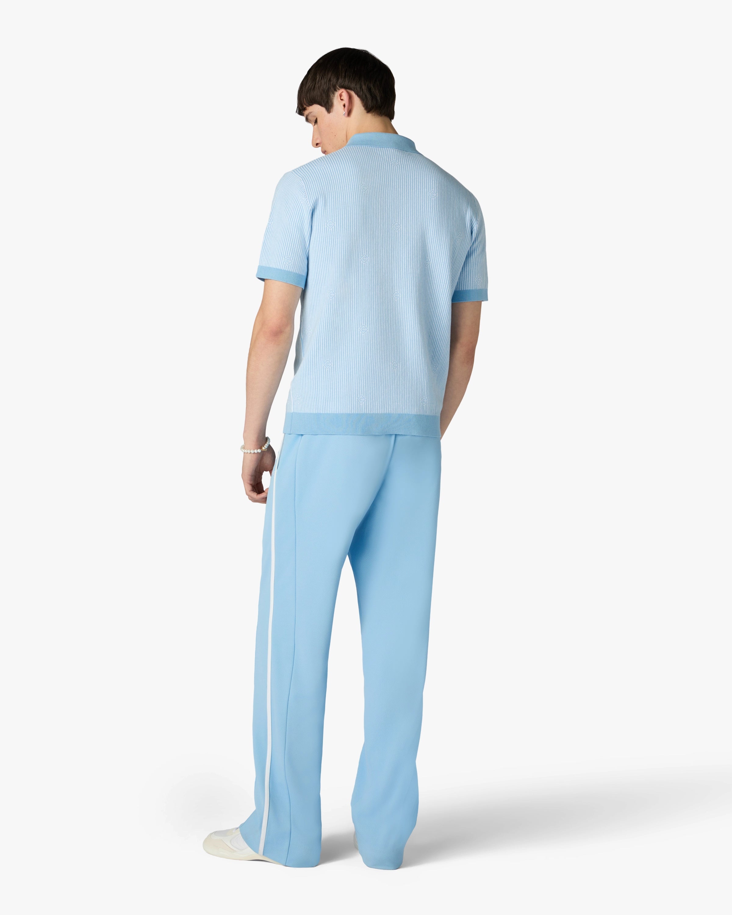 Casablanca Polo in Maglia Azzurra Gessata Manica Corta Cotone
