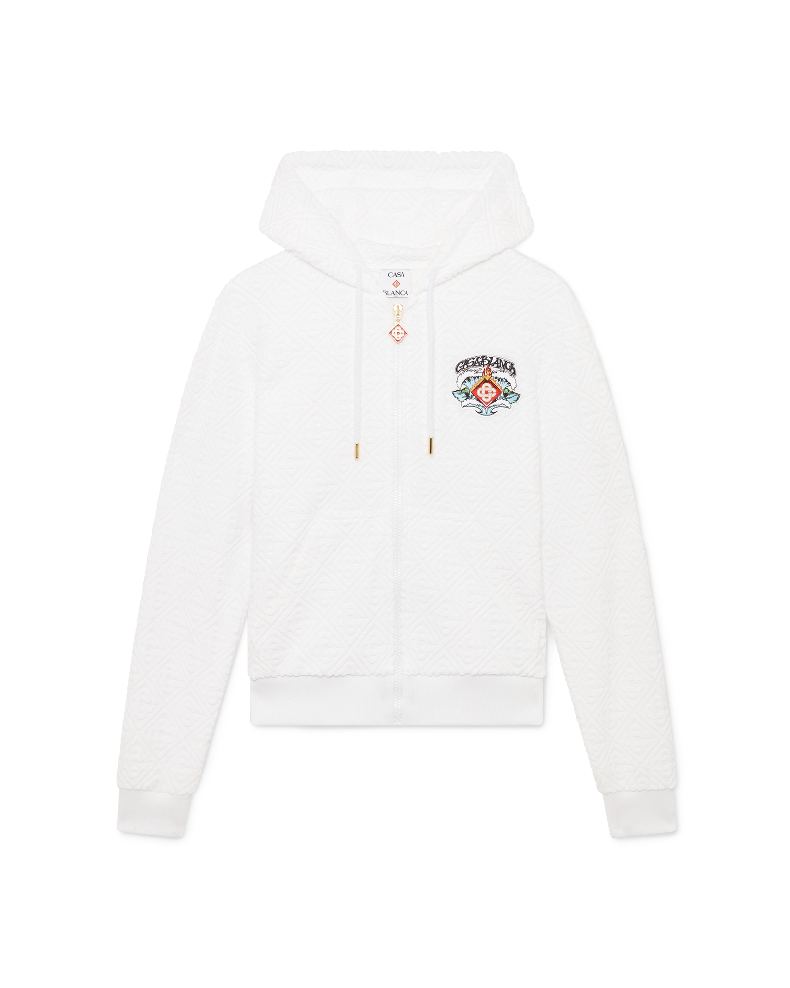 Casablanca Waves Monogram felpa zip cappuccio bianca