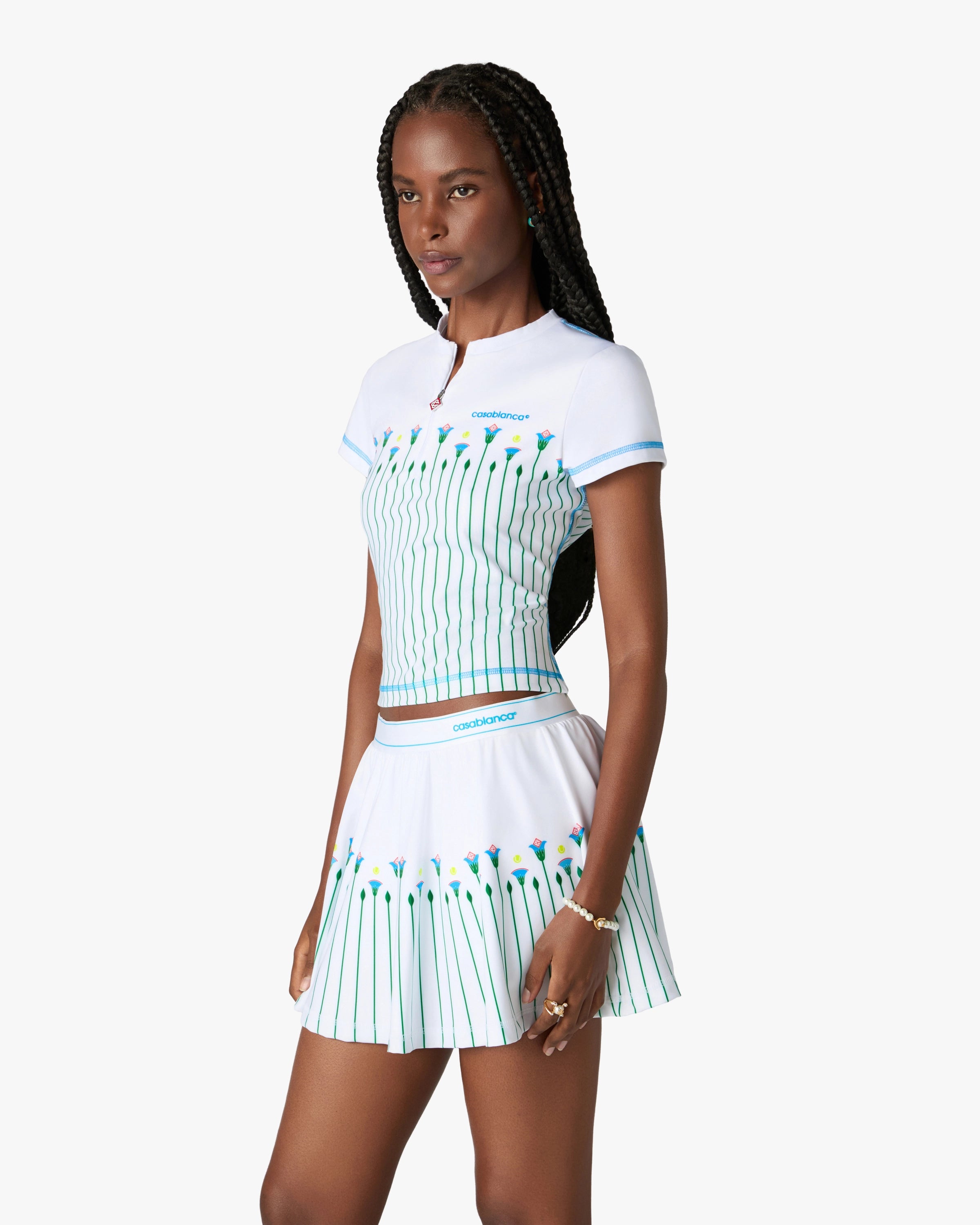 Casablanca White Floral Stripe top tennis bianco zip