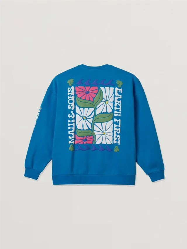 Maui and Sons Earth First felpa girocollo oversize blu oceano
