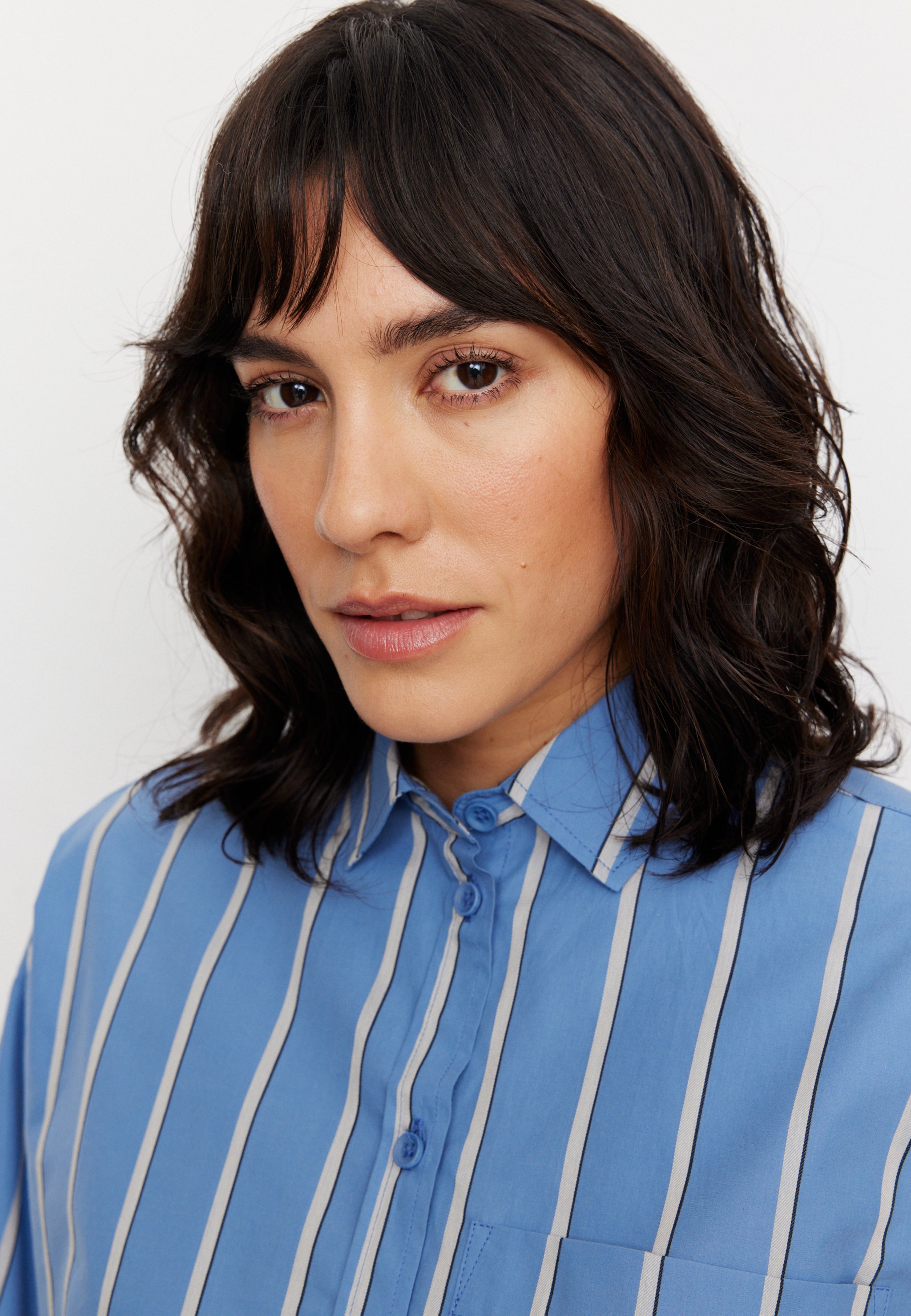Recolution Forsythia Stripes camicia donna blue cotone bio