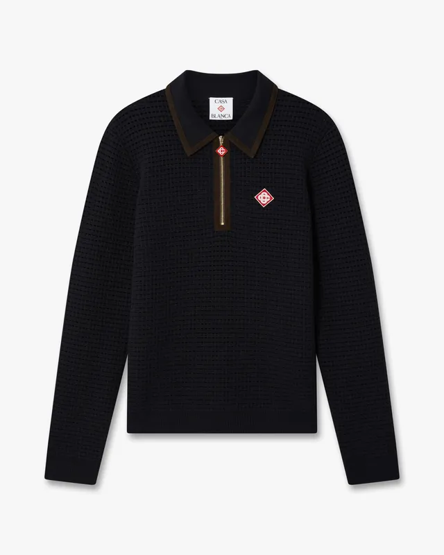 Casablanca Waffle Stitch Polo Lana Blu Manica Lunga
