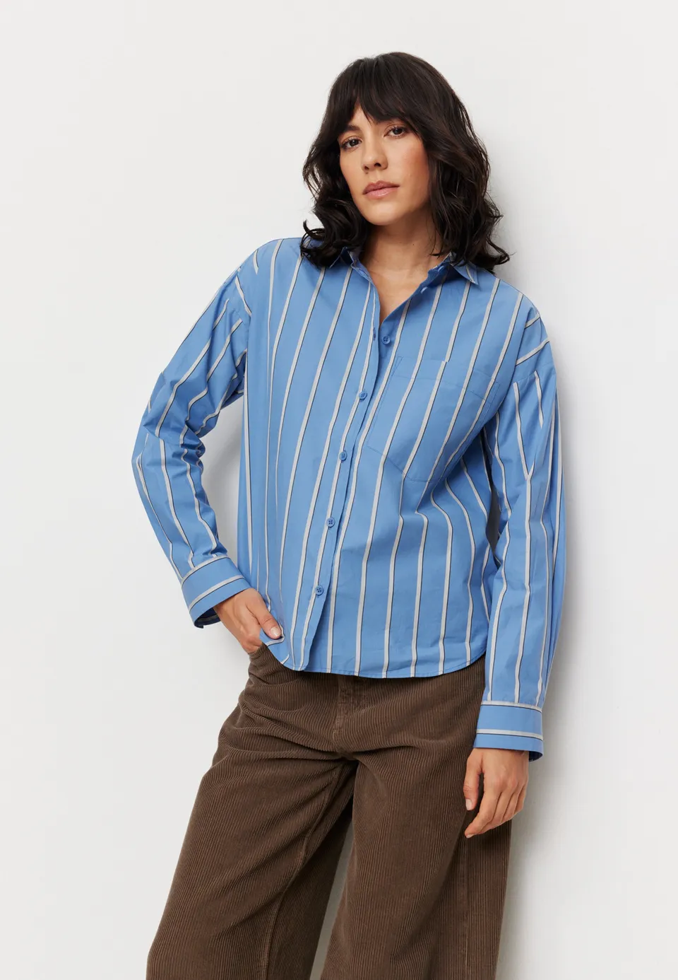 Recolution Forsythia Stripes camicia donna blue cotone bio